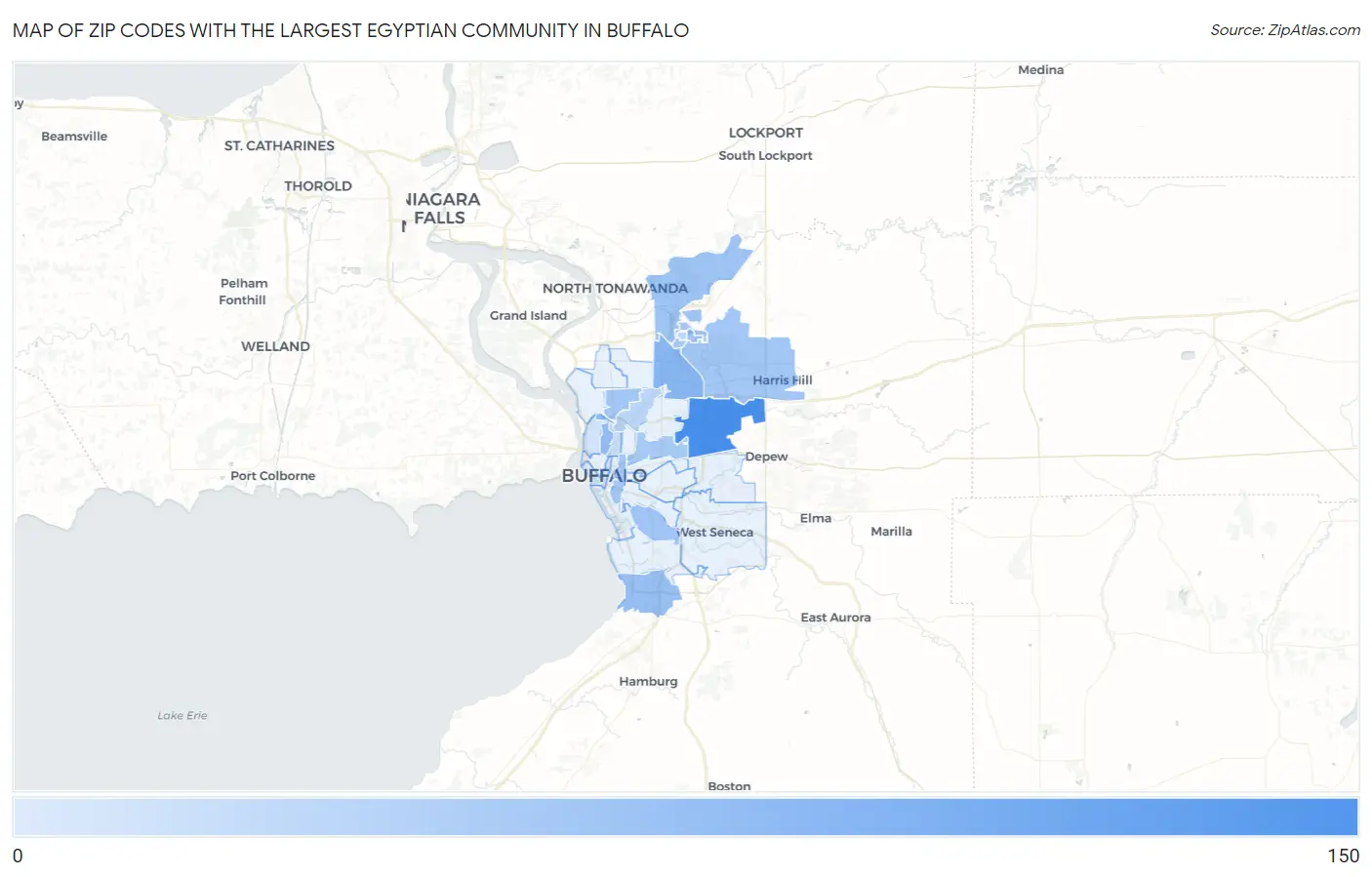 Zip Codes with the Largest Egyptian Community in Buffalo Map