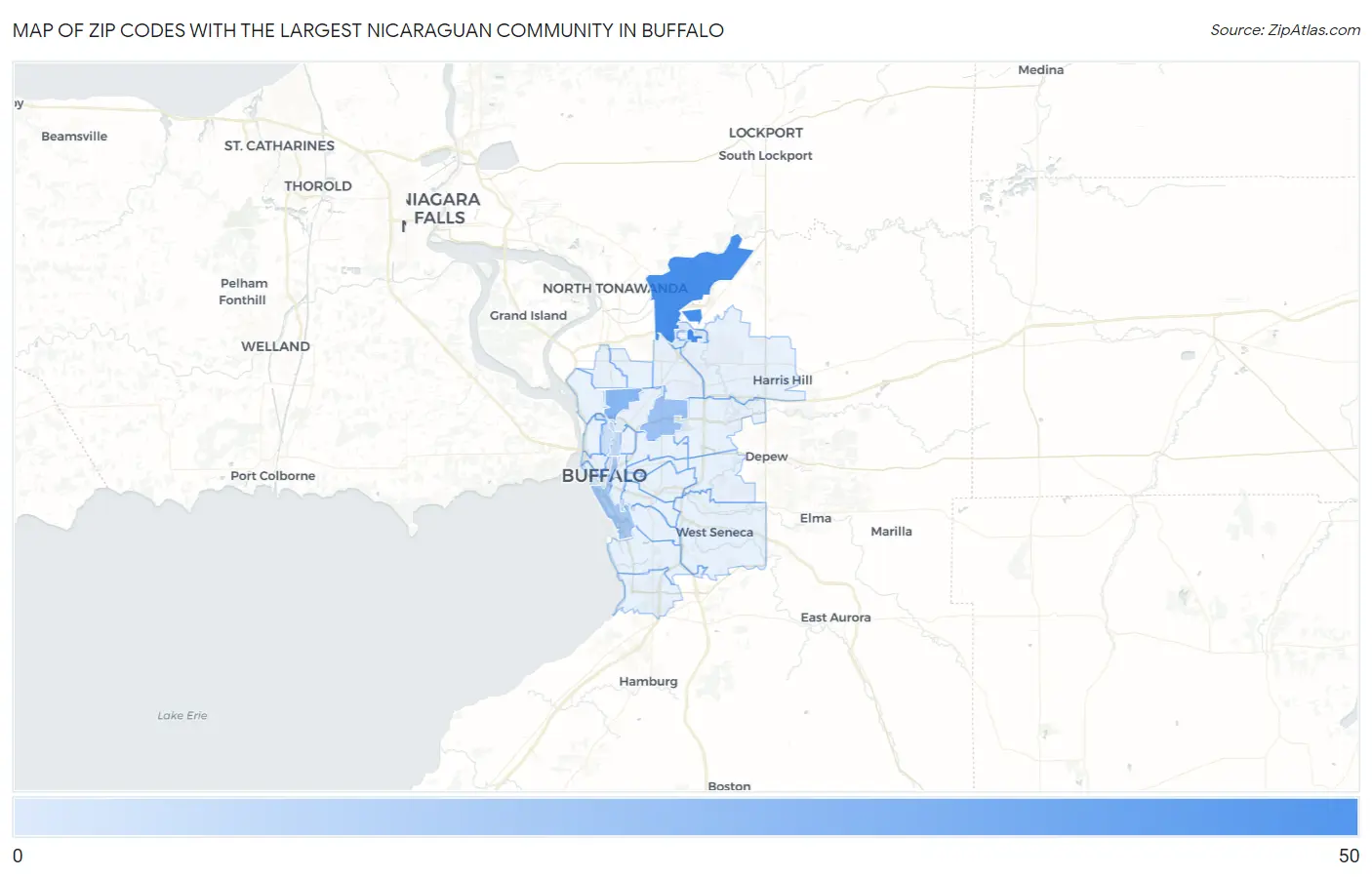 Zip Codes with the Largest Nicaraguan Community in Buffalo Map