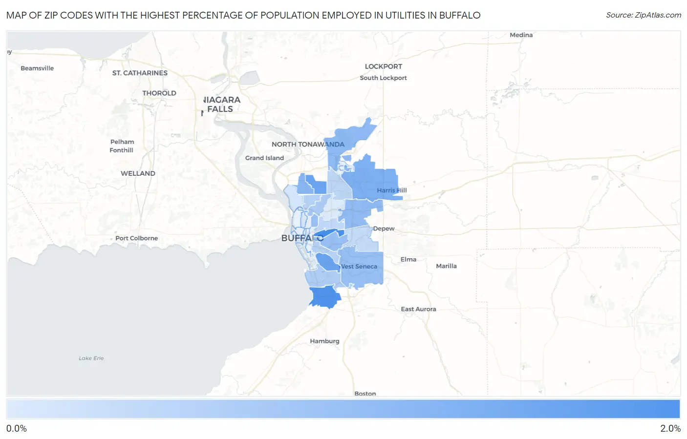 Zip Codes with the Highest Percentage of Population Employed in Utilities in Buffalo Map