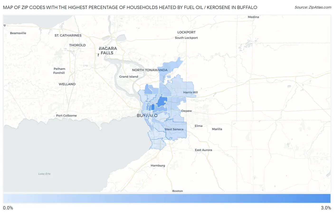 Zip Codes with the Highest Percentage of Households Heated by Fuel Oil / Kerosene in Buffalo Map