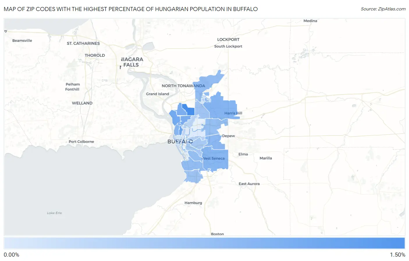 Zip Codes with the Highest Percentage of Hungarian Population in Buffalo Map