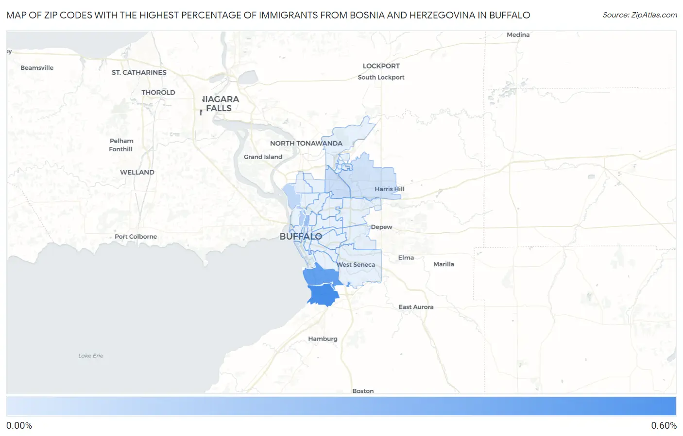 Zip Codes with the Highest Percentage of Immigrants from Bosnia and Herzegovina in Buffalo Map