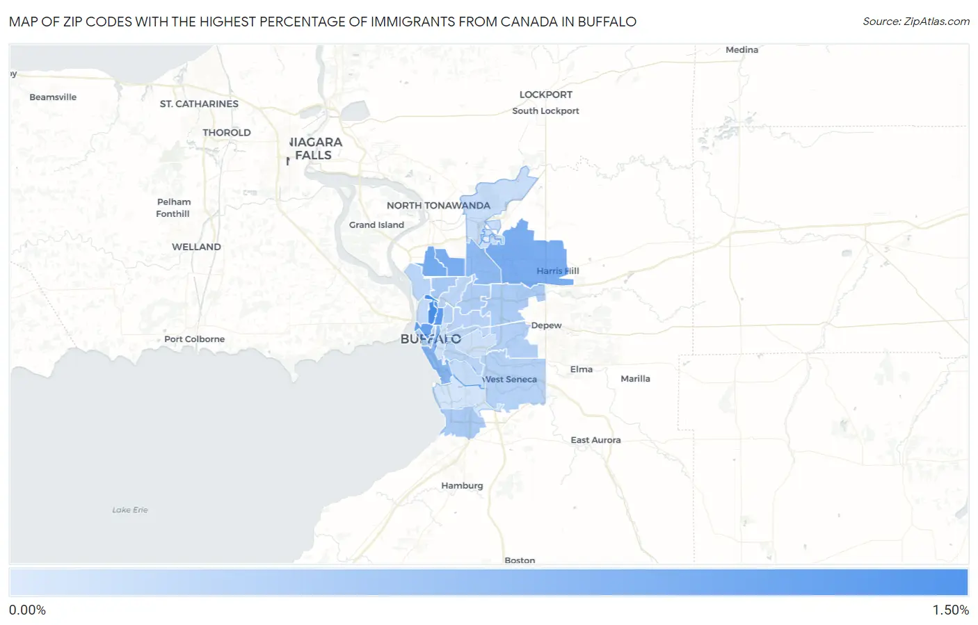 Zip Codes with the Highest Percentage of Immigrants from Canada in Buffalo Map
