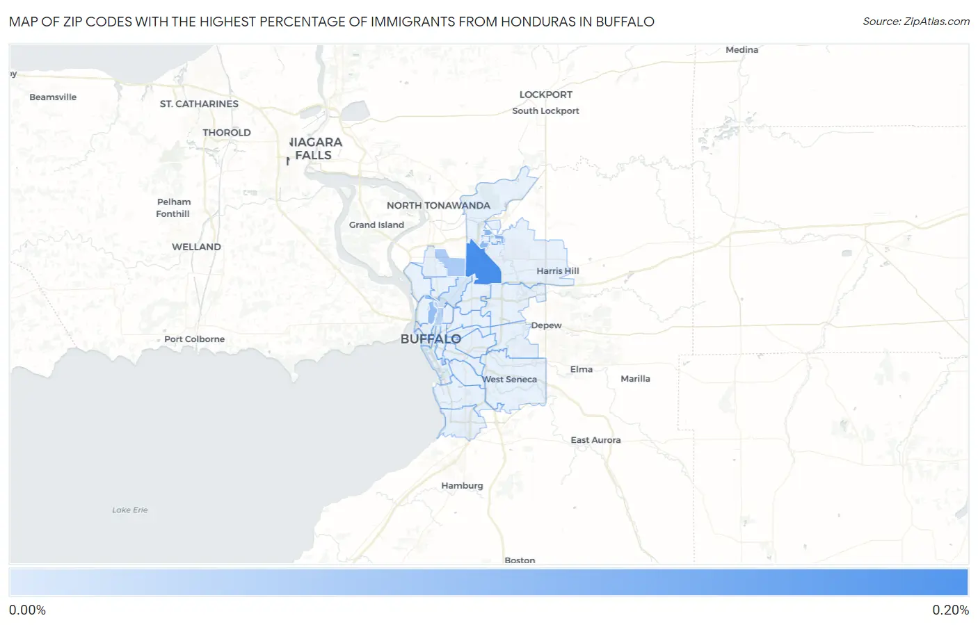 Zip Codes with the Highest Percentage of Immigrants from Honduras in Buffalo Map