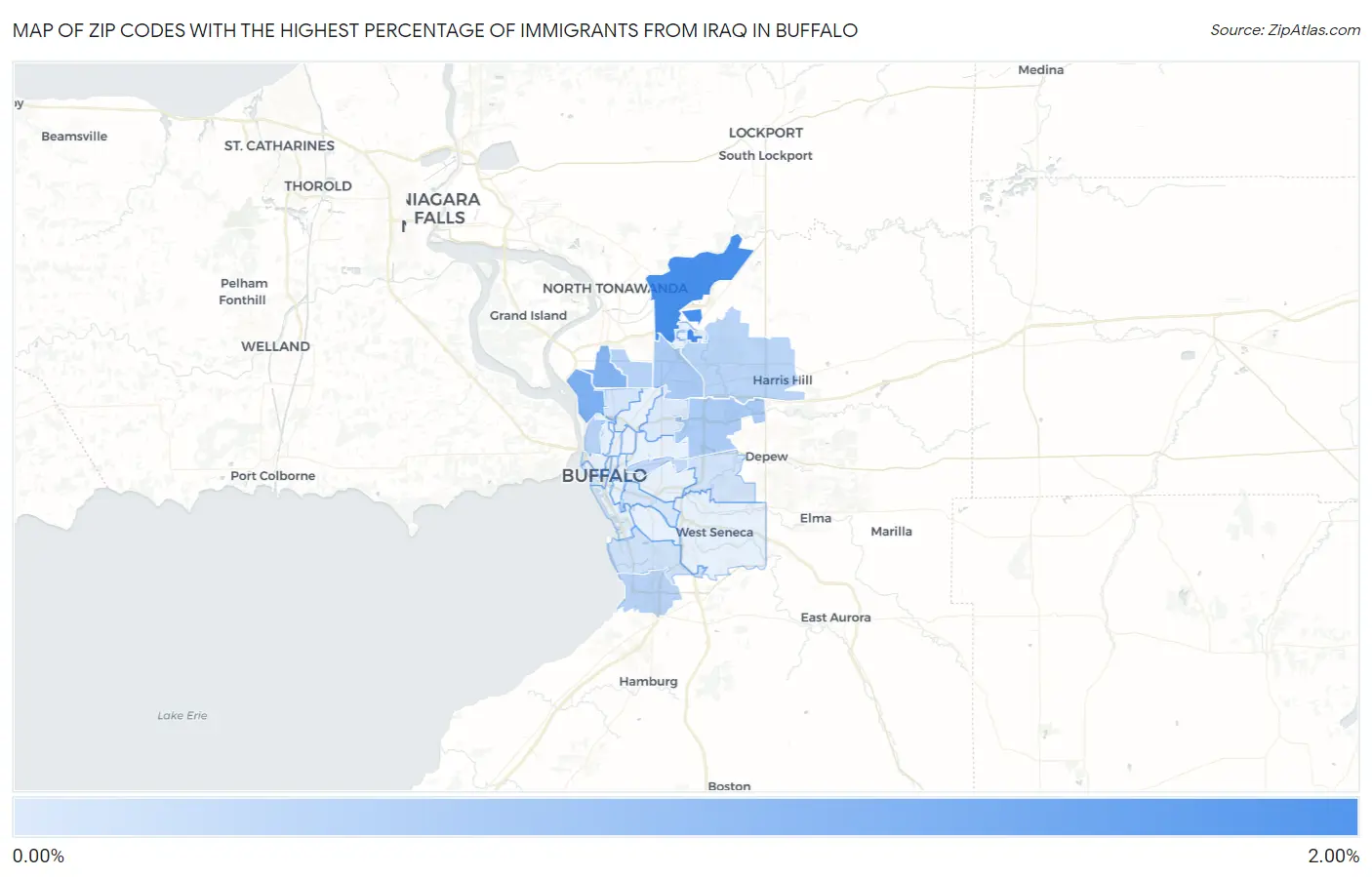 Zip Codes with the Highest Percentage of Immigrants from Iraq in Buffalo Map