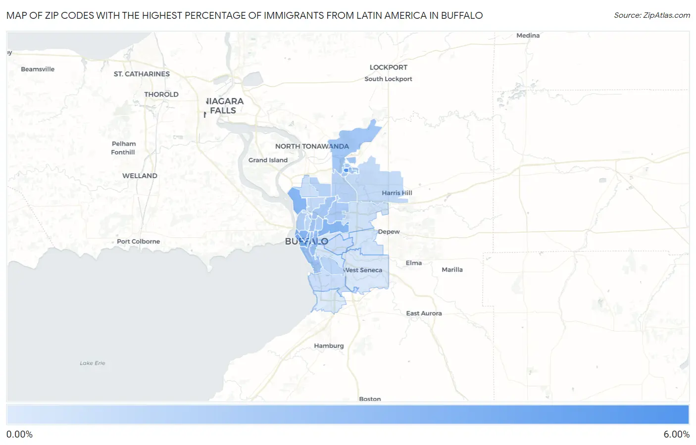 Zip Codes with the Highest Percentage of Immigrants from Latin America in Buffalo Map