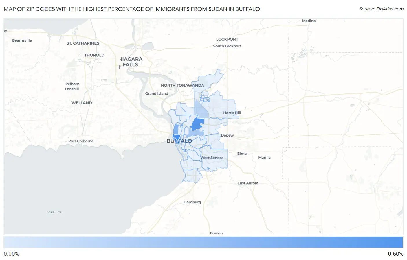 Zip Codes with the Highest Percentage of Immigrants from Sudan in Buffalo Map