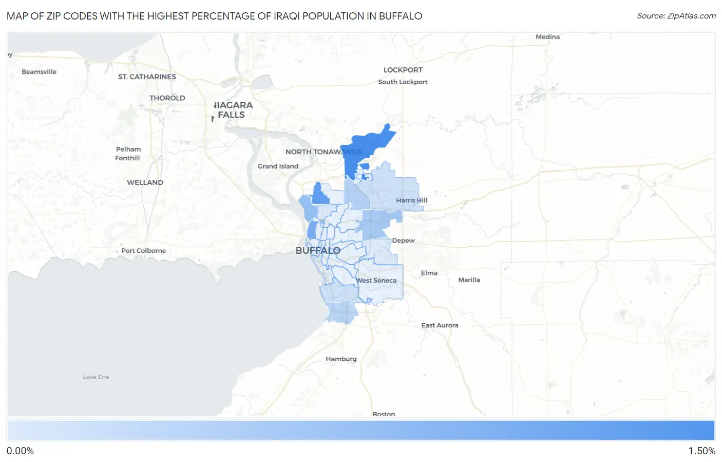 Zip Codes with the Highest Percentage of Iraqi Population in Buffalo Map