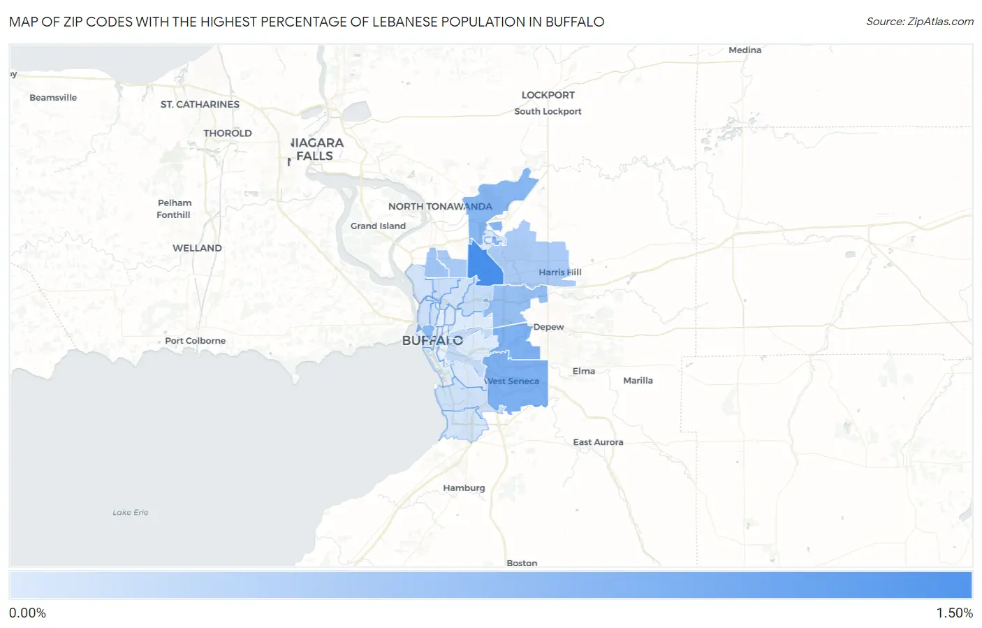 Zip Codes with the Highest Percentage of Lebanese Population in Buffalo Map