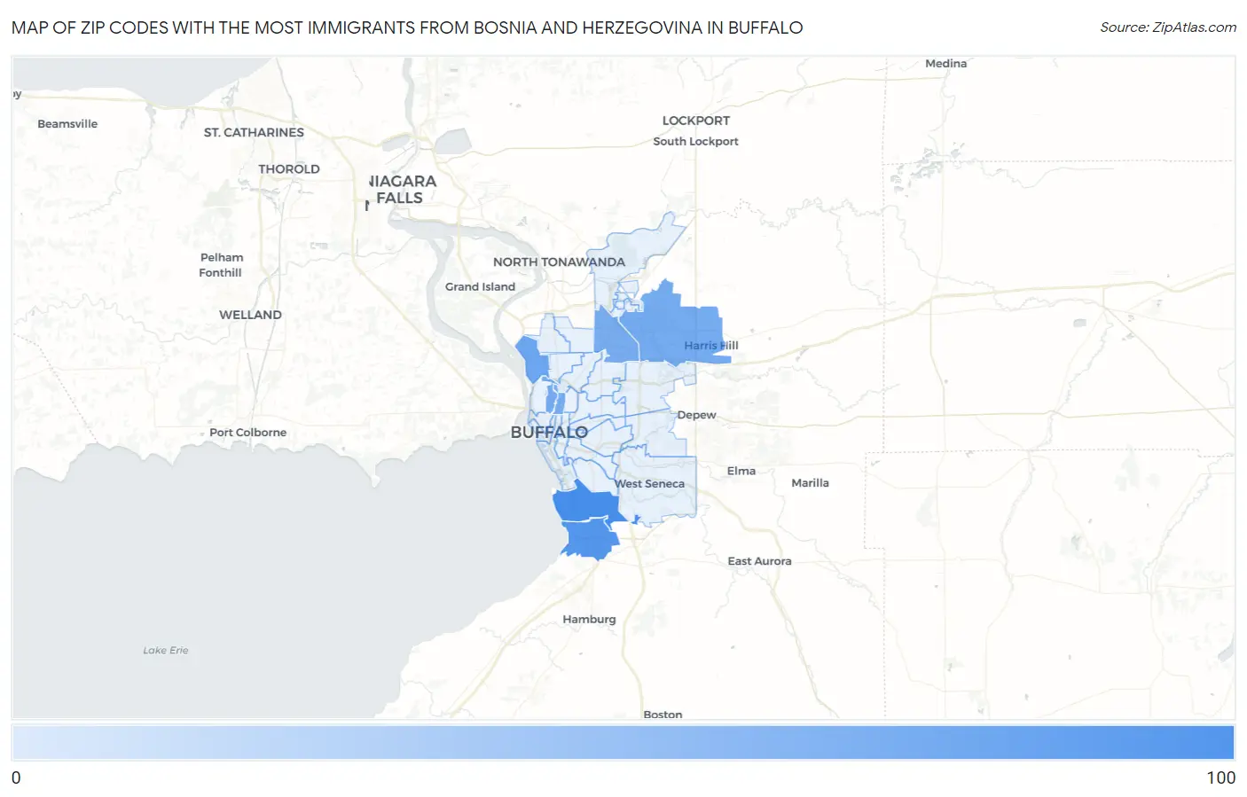 Zip Codes with the Most Immigrants from Bosnia and Herzegovina in Buffalo Map