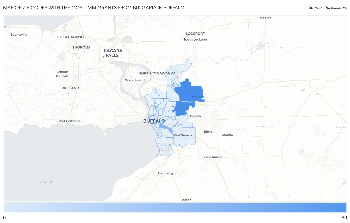 Zip Codes with the Most Immigrants from Bulgaria in Buffalo Map
