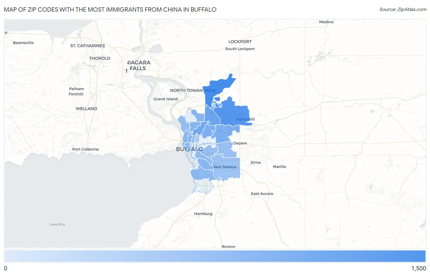 Zip Codes with the Most Immigrants from China in Buffalo Map
