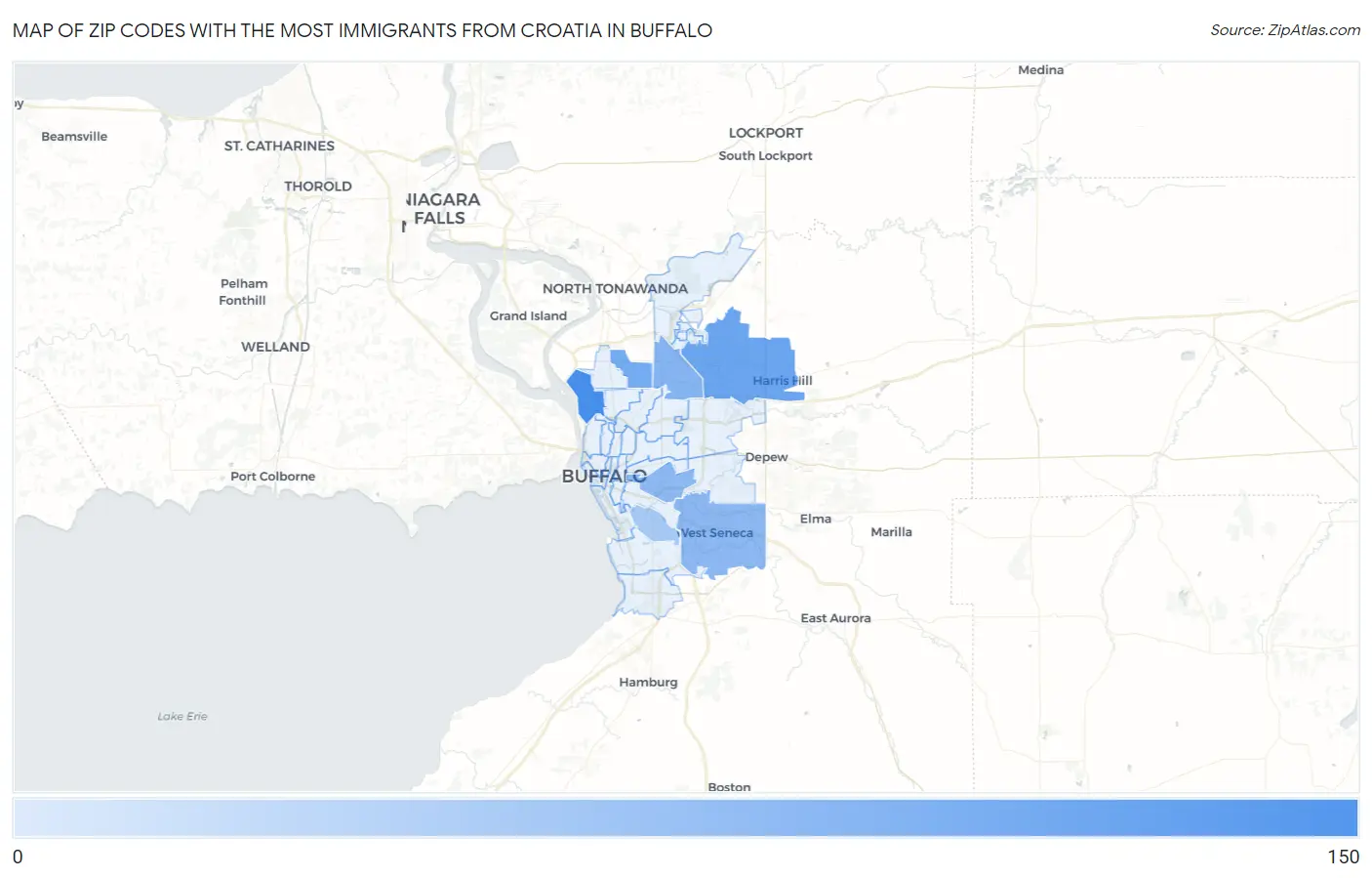 Zip Codes with the Most Immigrants from Croatia in Buffalo Map