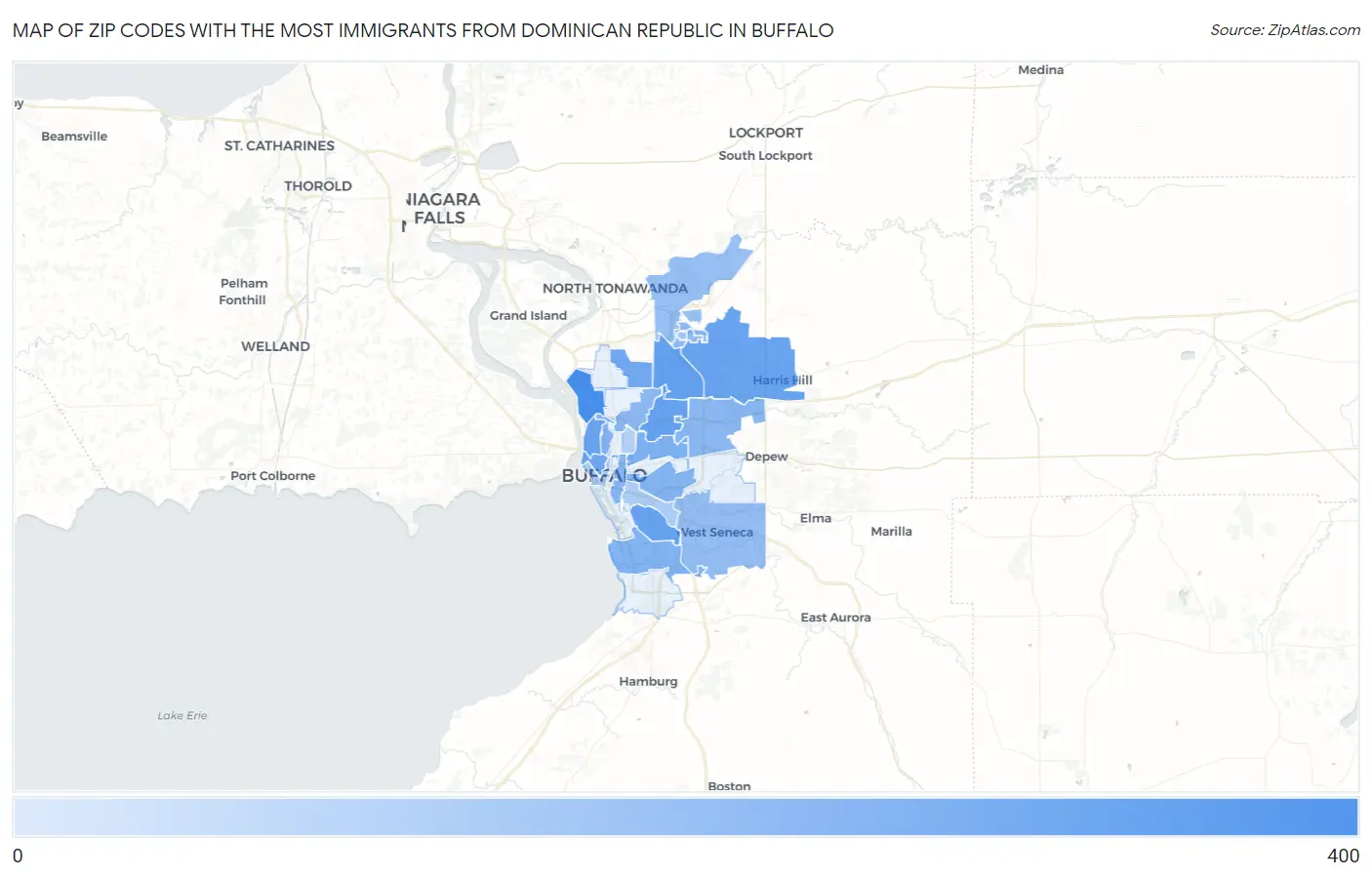 Zip Codes with the Most Immigrants from Dominican Republic in Buffalo Map