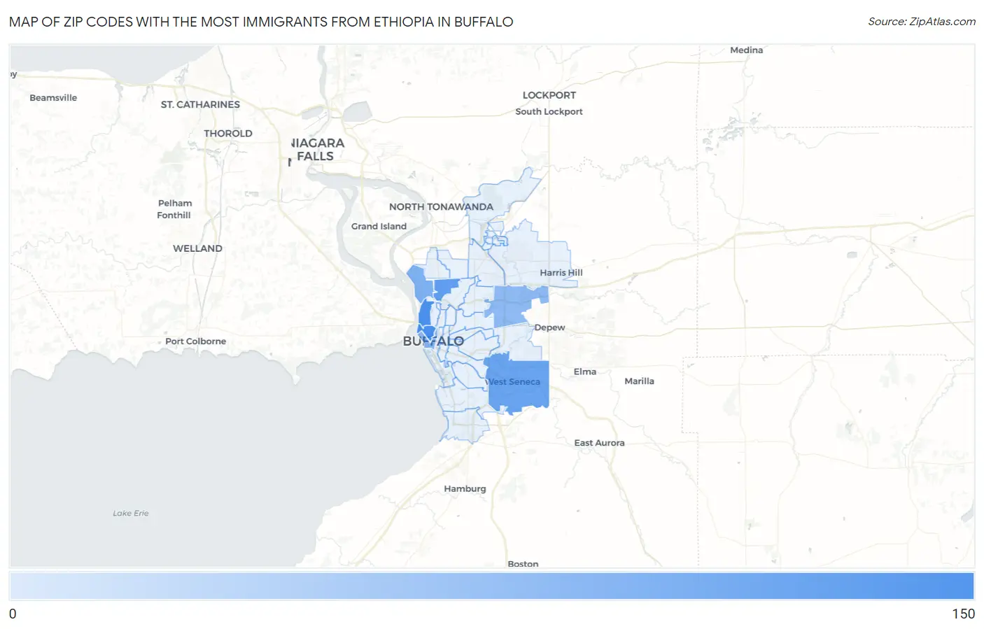 Zip Codes with the Most Immigrants from Ethiopia in Buffalo Map