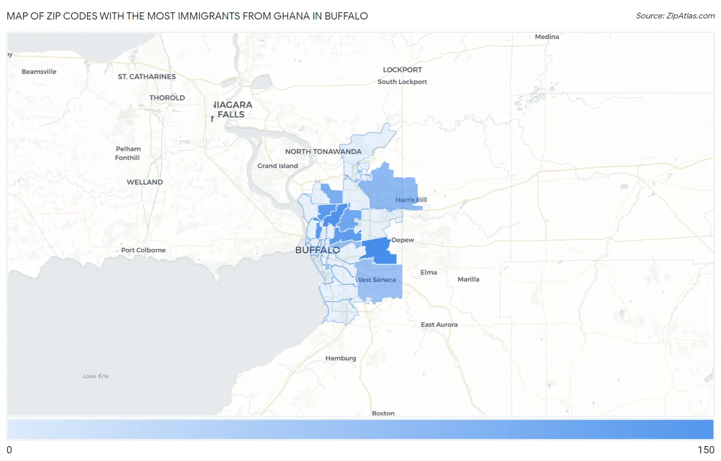Zip Codes with the Most Immigrants from Ghana in Buffalo Map