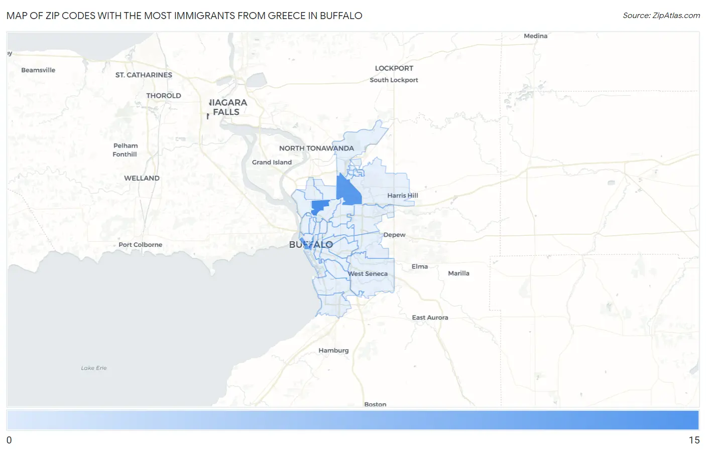 Zip Codes with the Most Immigrants from Greece in Buffalo Map