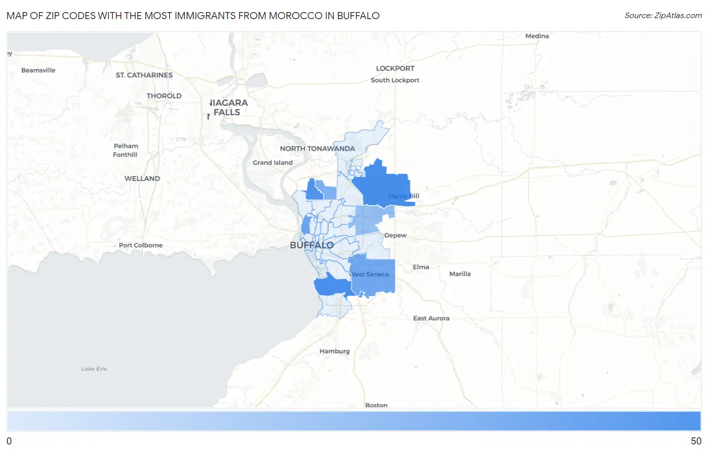 Zip Codes with the Most Immigrants from Morocco in Buffalo Map