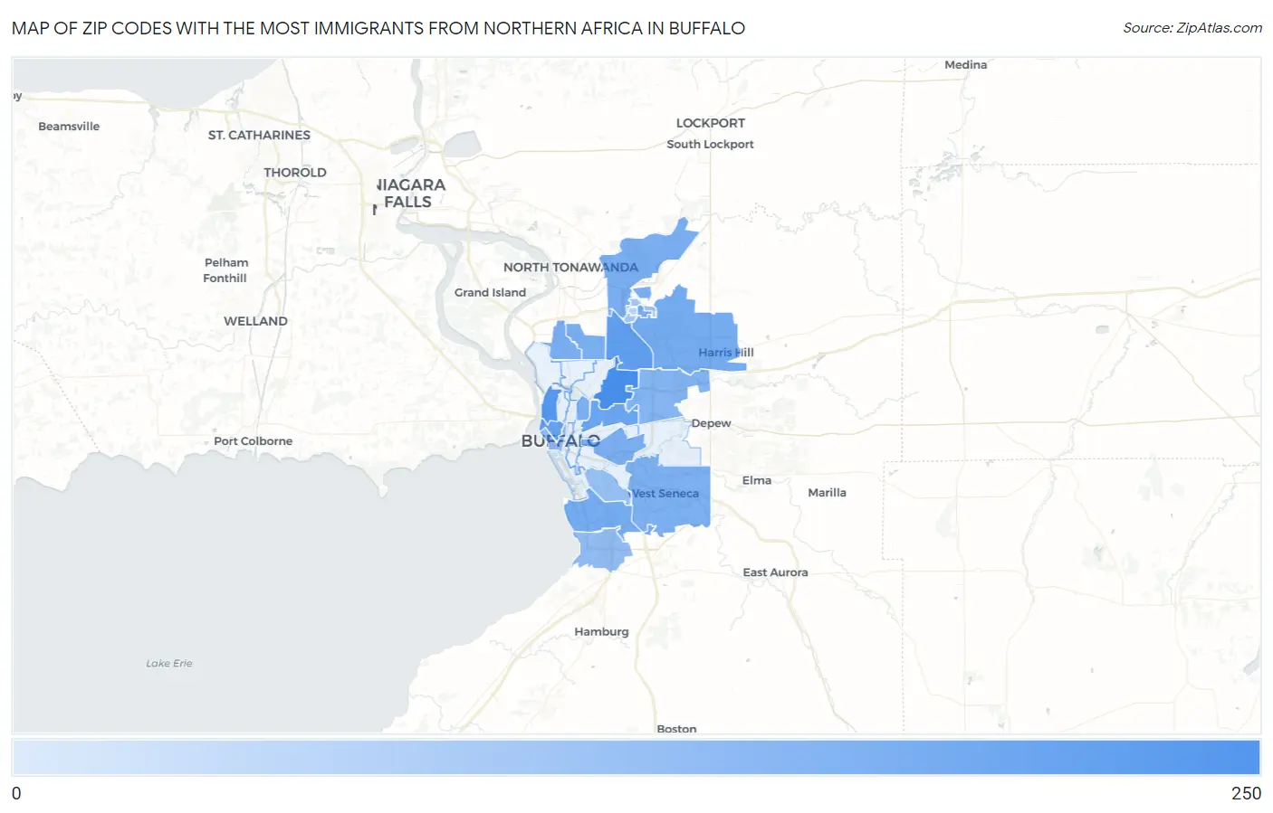 Zip Codes with the Most Immigrants from Northern Africa in Buffalo Map