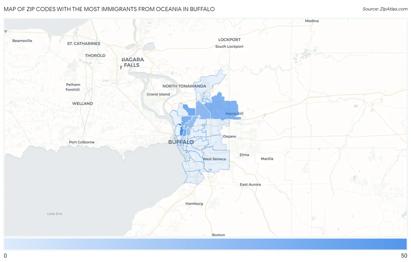 Zip Codes with the Most Immigrants from Oceania in Buffalo Map