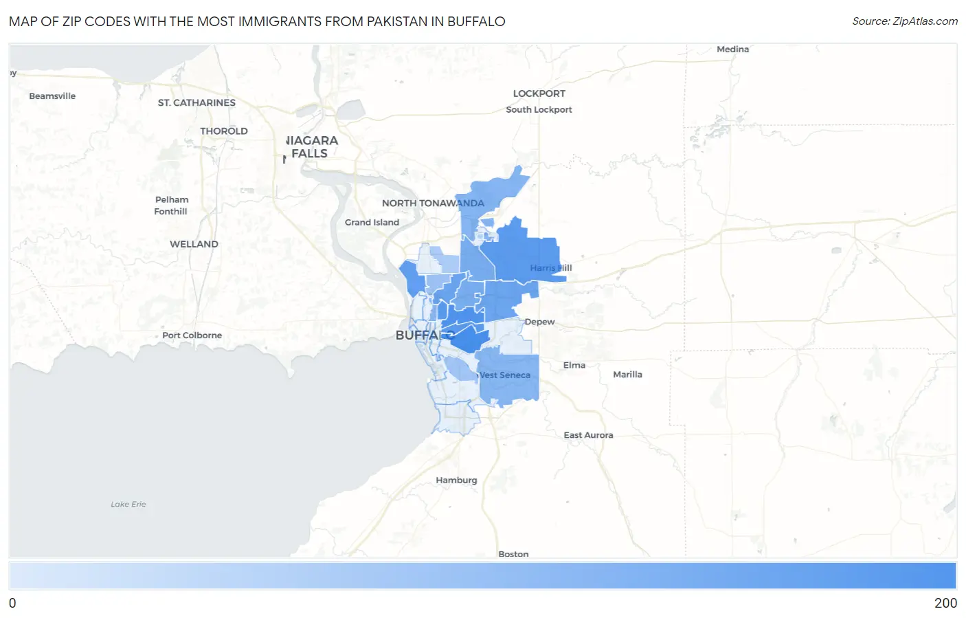 Zip Codes with the Most Immigrants from Pakistan in Buffalo Map