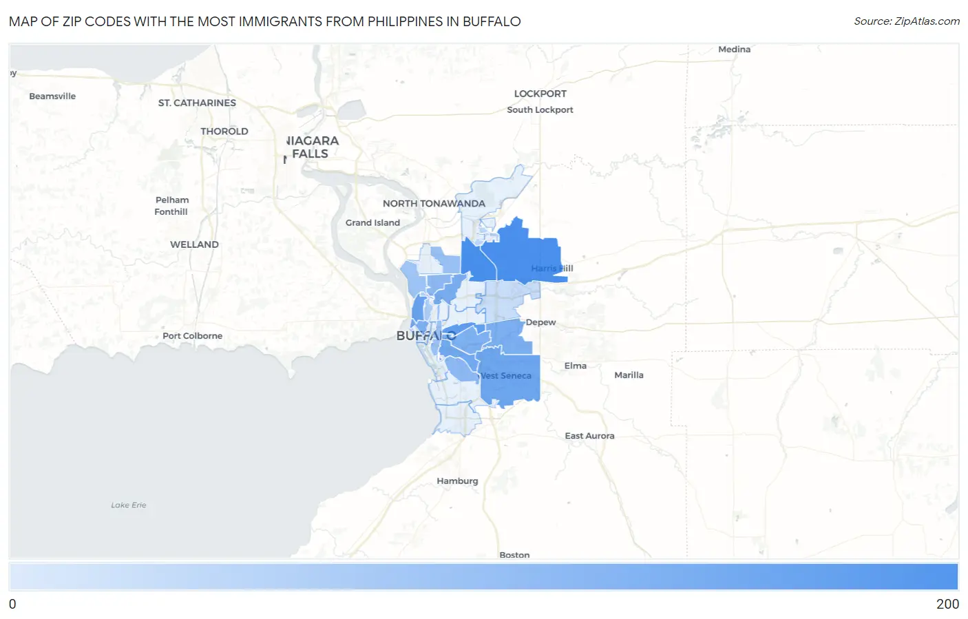 Zip Codes with the Most Immigrants from Philippines in Buffalo Map