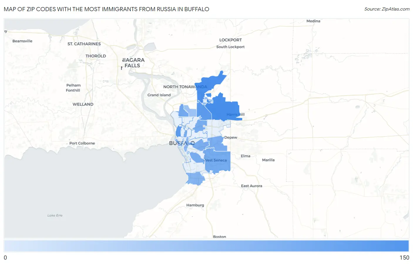 Zip Codes with the Most Immigrants from Russia in Buffalo Map