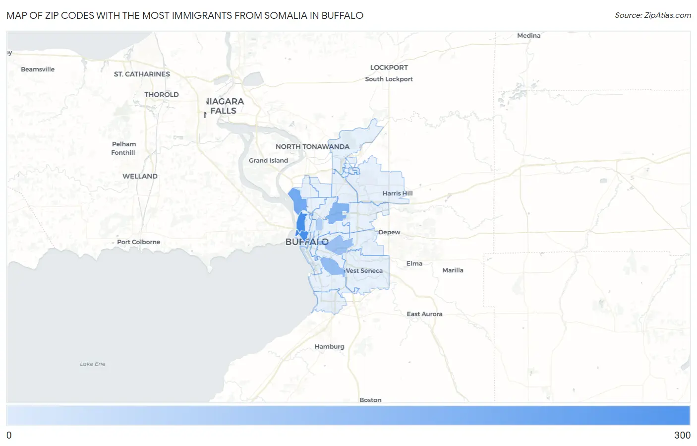 Zip Codes with the Most Immigrants from Somalia in Buffalo Map