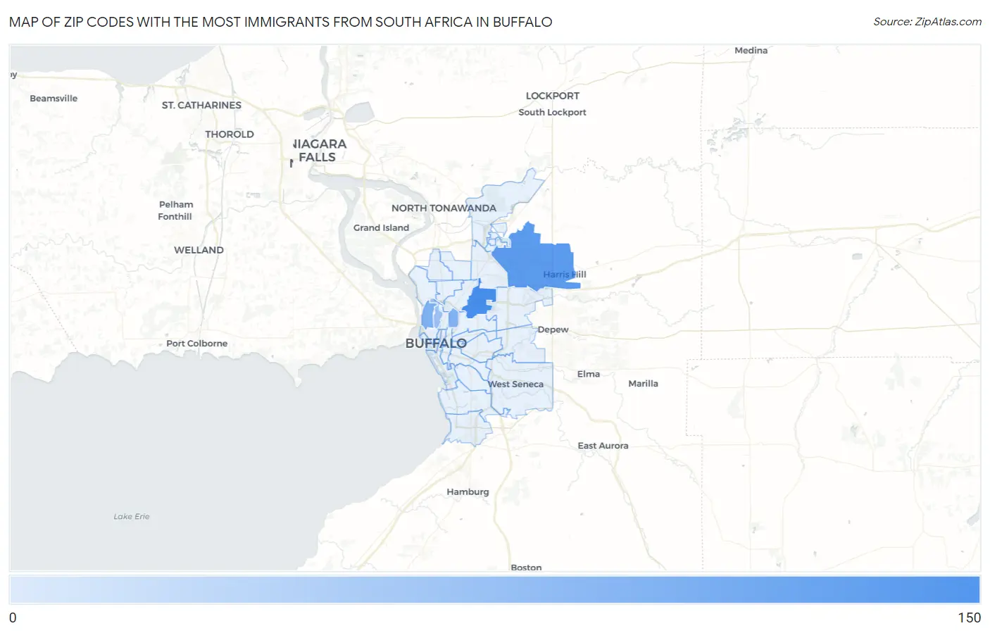 Zip Codes with the Most Immigrants from South Africa in Buffalo Map