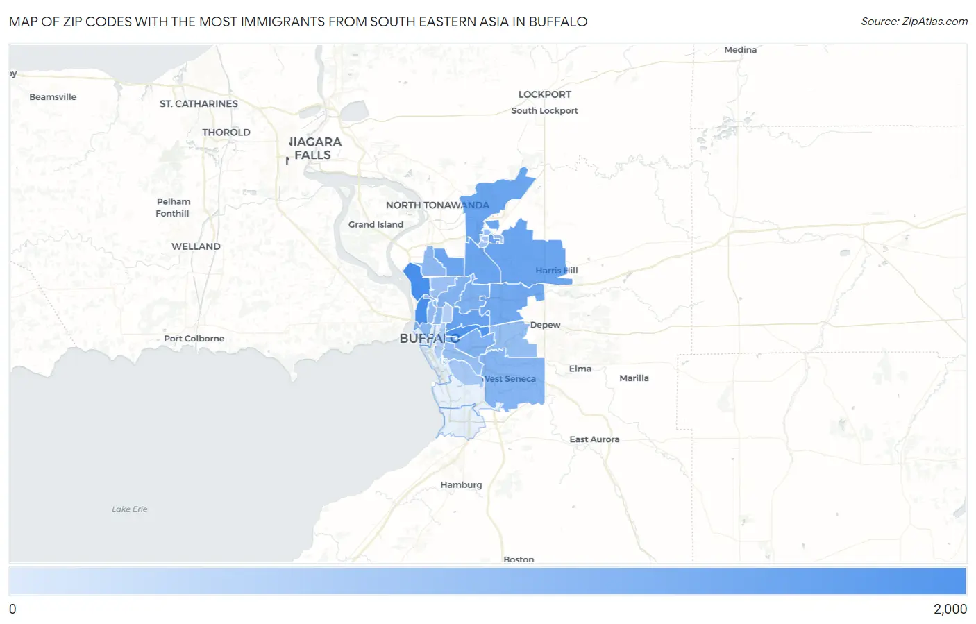 Zip Codes with the Most Immigrants from South Eastern Asia in Buffalo Map