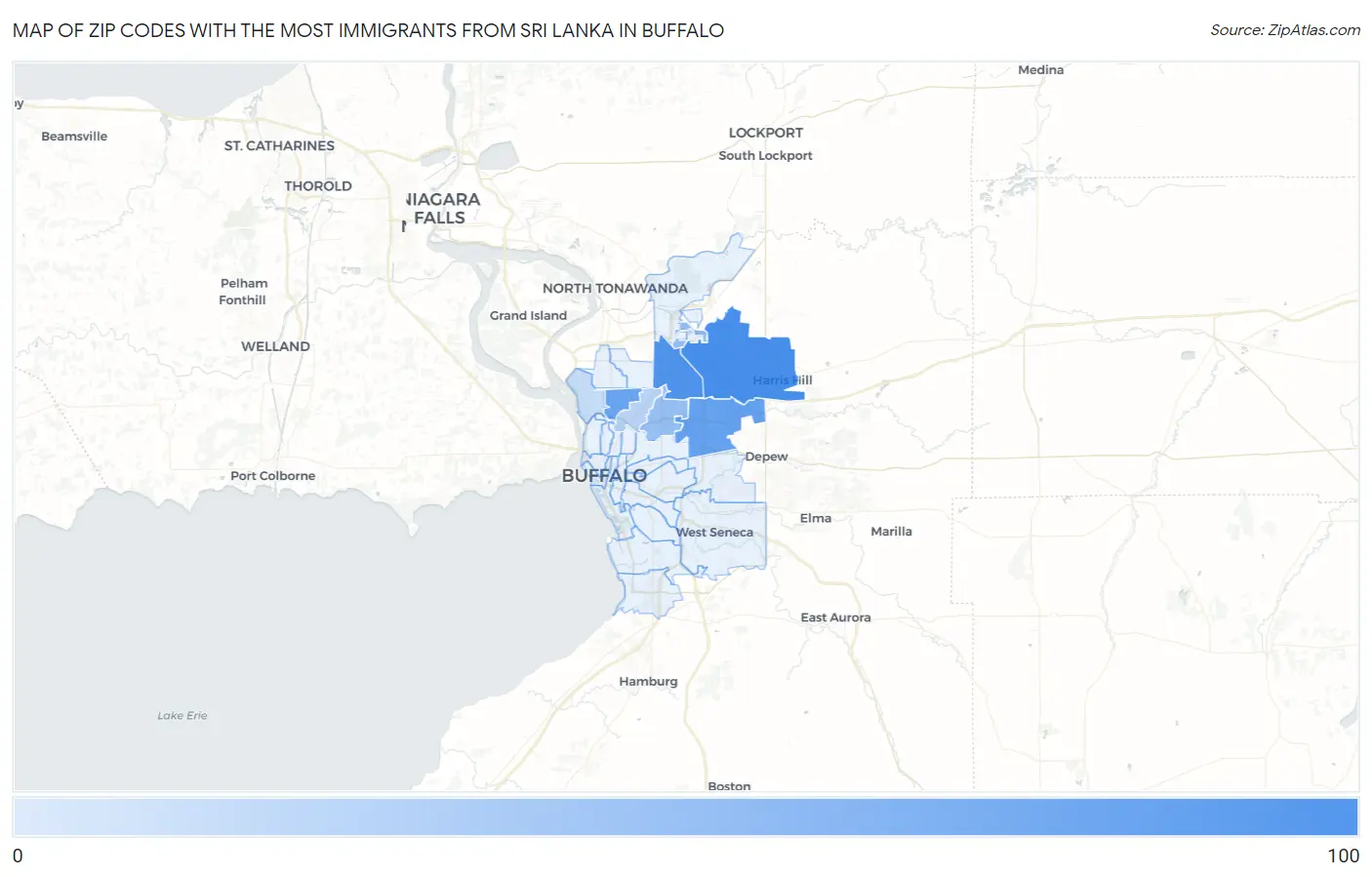 Zip Codes with the Most Immigrants from Sri Lanka in Buffalo Map