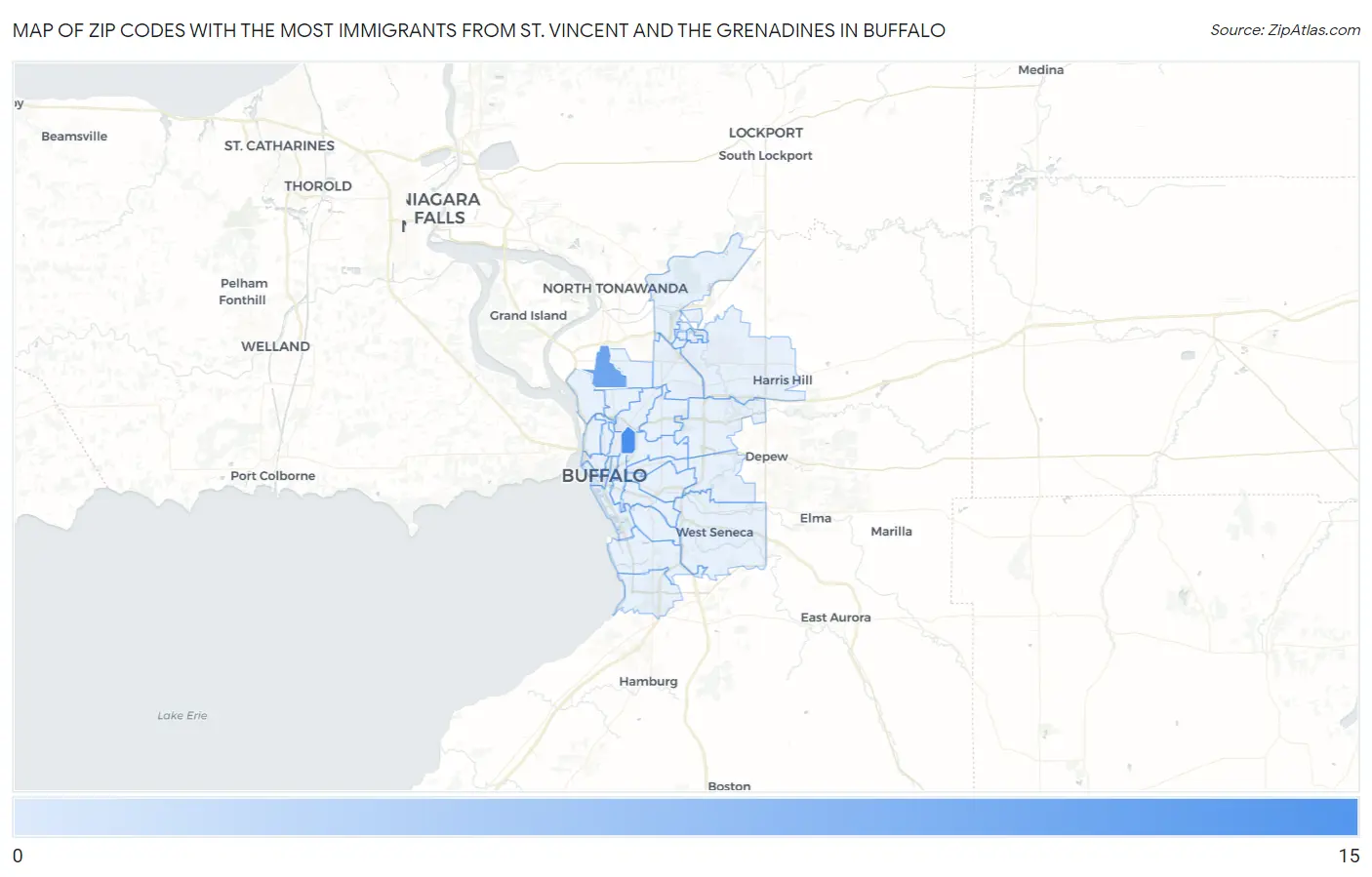 Zip Codes with the Most Immigrants from St. Vincent and the Grenadines in Buffalo Map