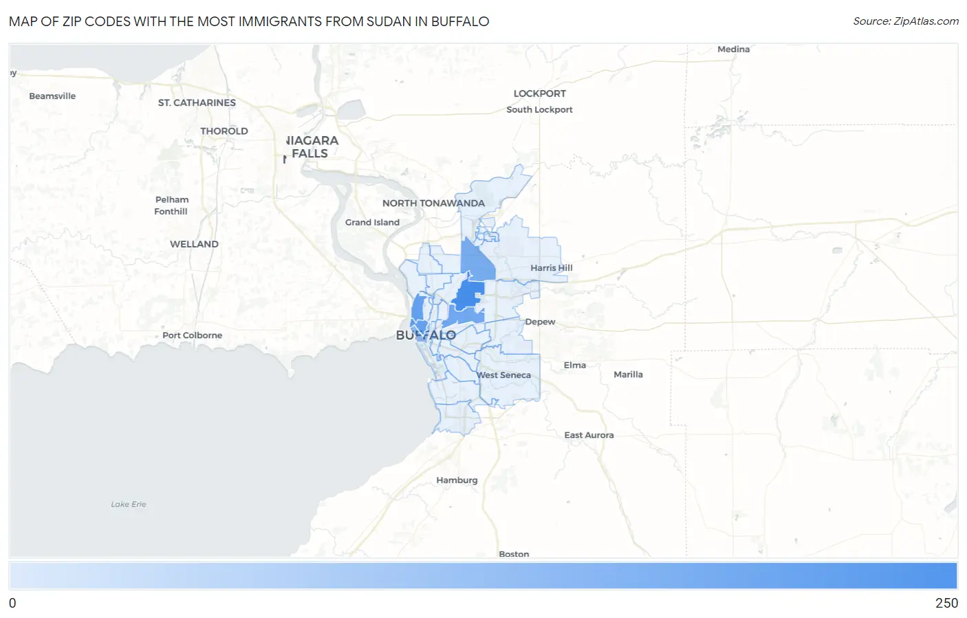 Zip Codes with the Most Immigrants from Sudan in Buffalo Map