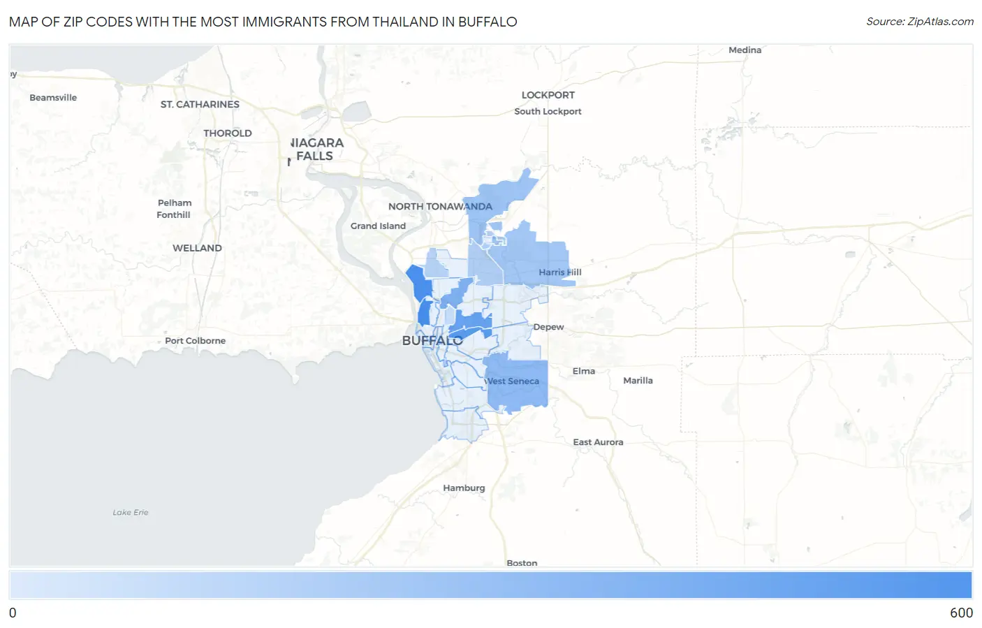 Zip Codes with the Most Immigrants from Thailand in Buffalo Map