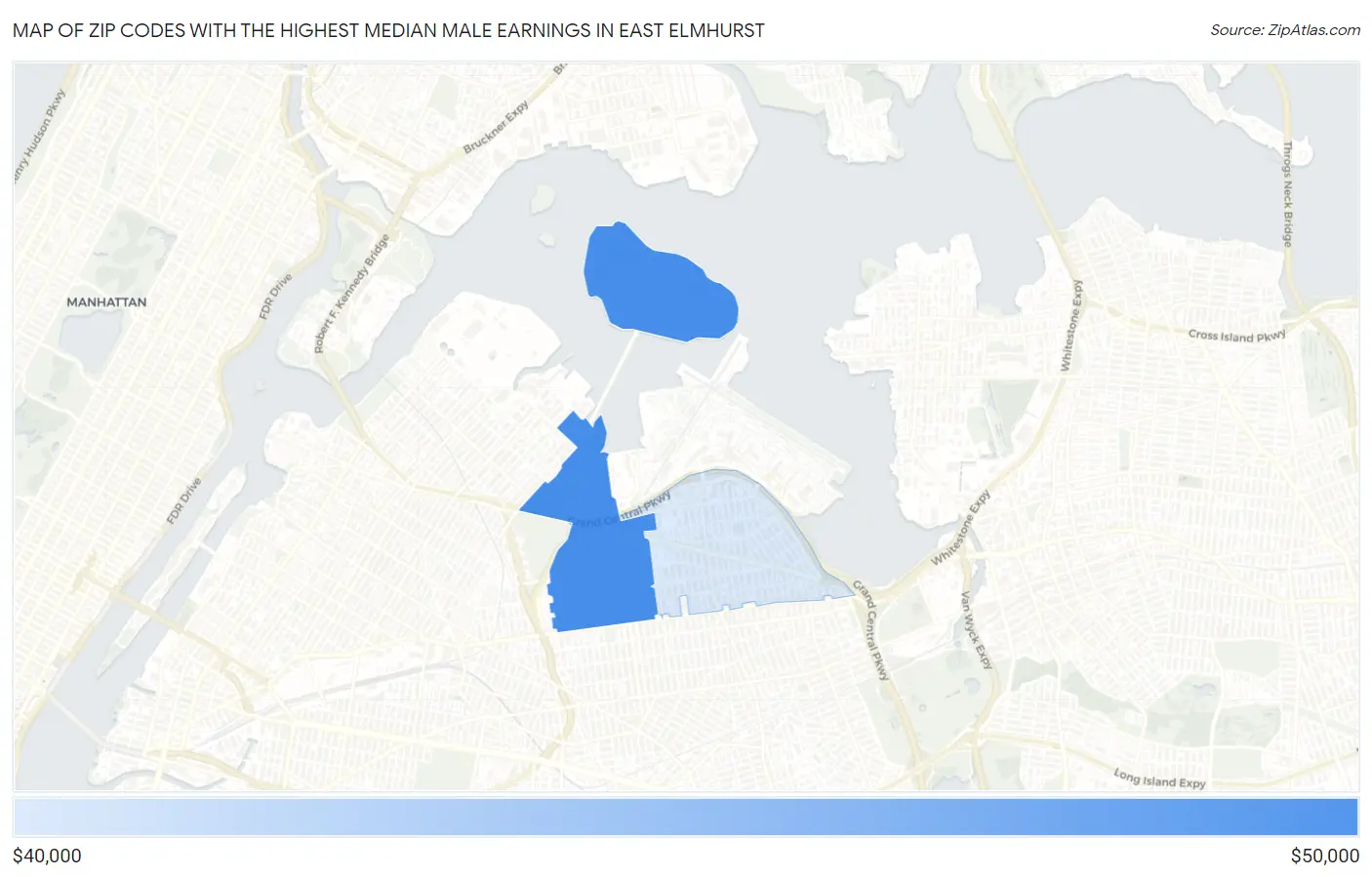 Zip Codes with the Highest Median Male Earnings in East Elmhurst Map