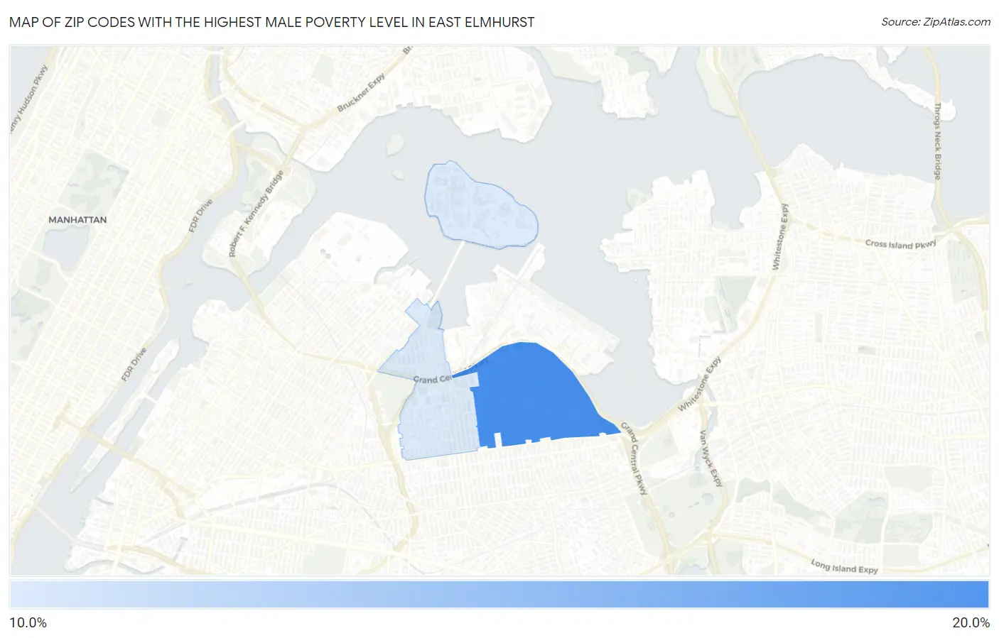 Zip Codes with the Highest Male Poverty Level in East Elmhurst Map