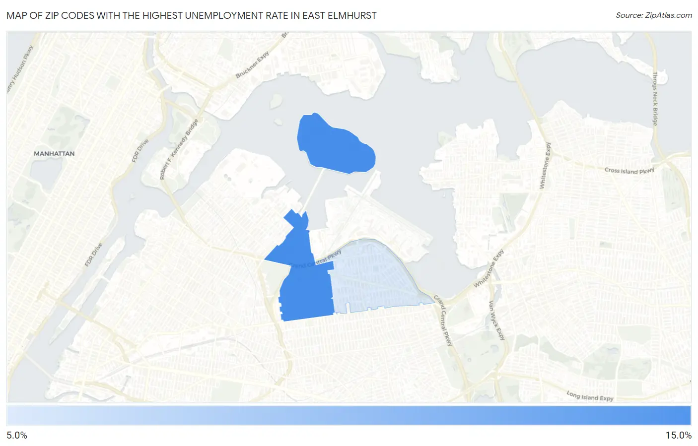 Zip Codes with the Highest Unemployment Rate in East Elmhurst Map