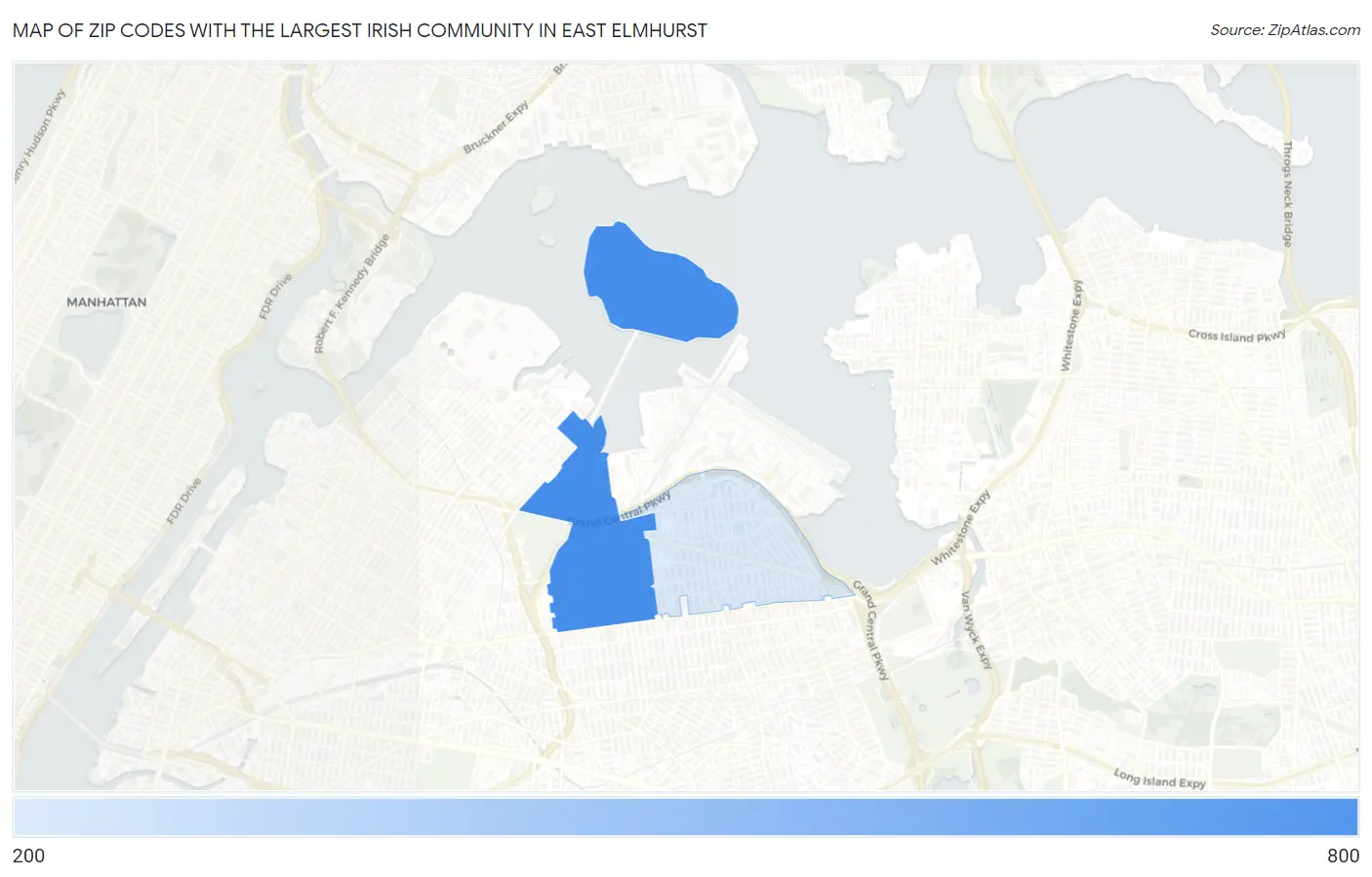 Zip Codes with the Largest Irish Community in East Elmhurst Map