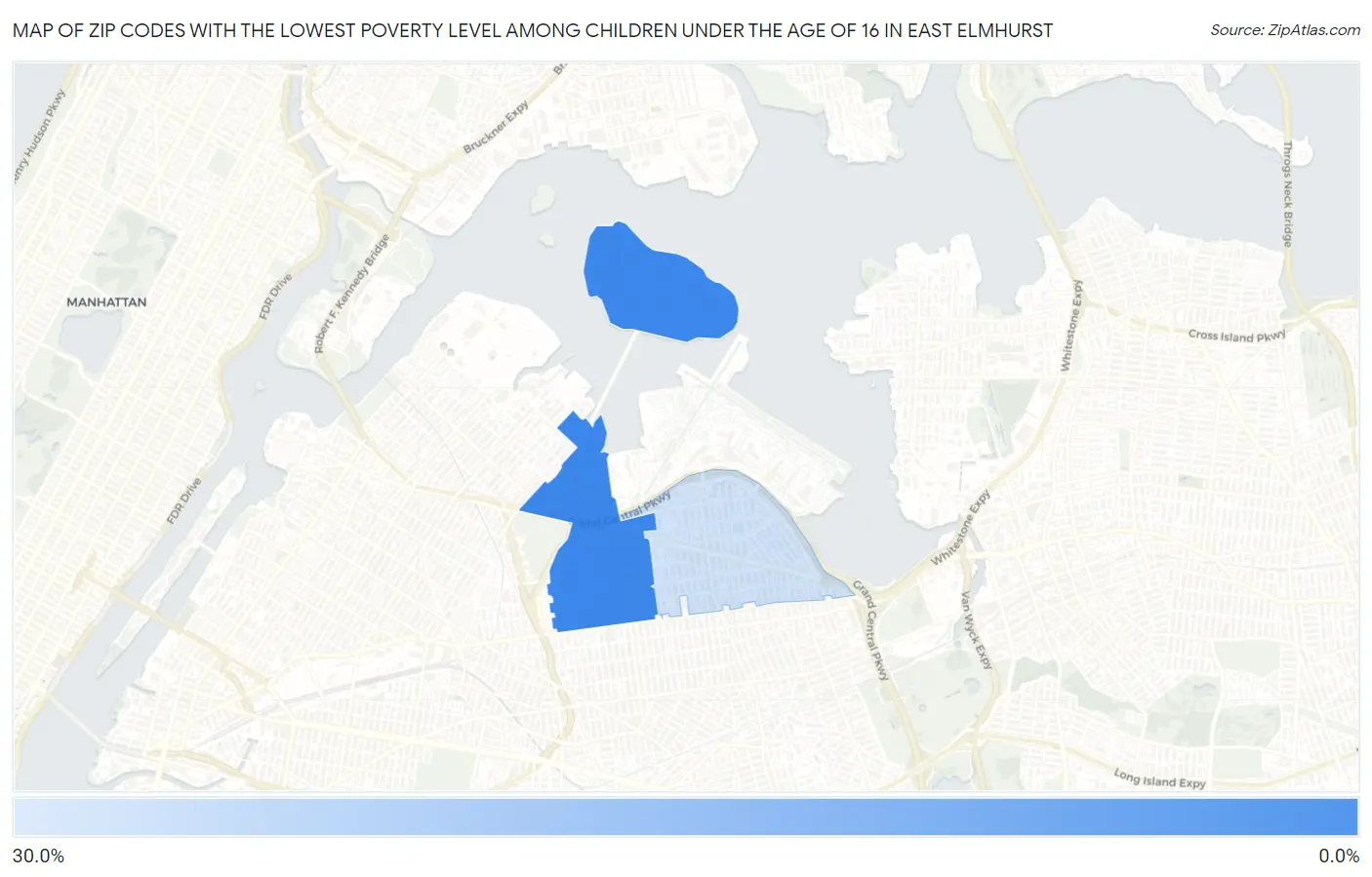 Zip Codes with the Lowest Poverty Level Among Children Under the Age of 16 in East Elmhurst Map