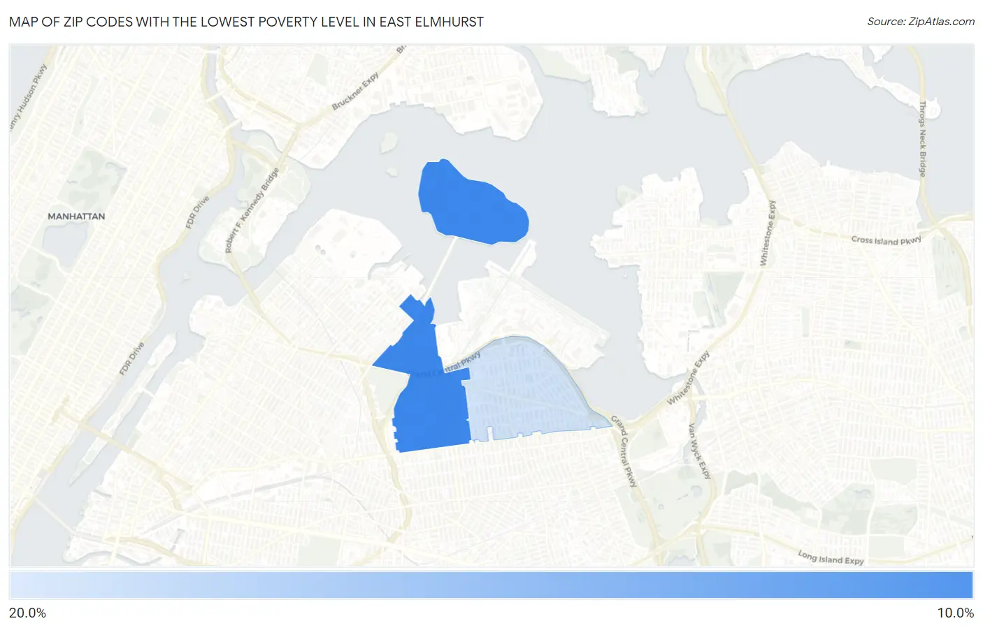 Zip Codes with the Lowest Poverty Level in East Elmhurst Map