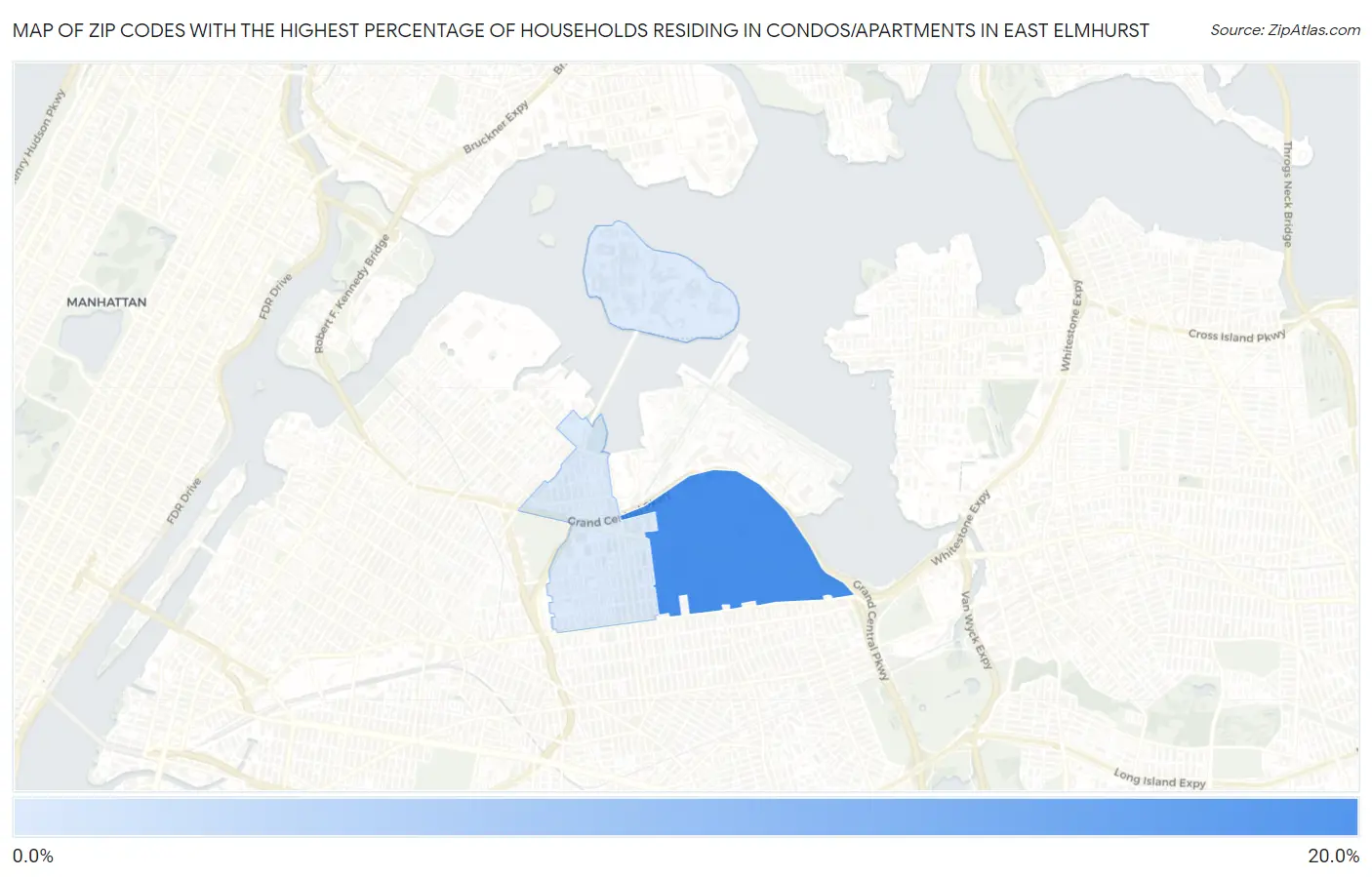 Zip Codes with the Highest Percentage of Households Residing in Condos/Apartments in East Elmhurst Map