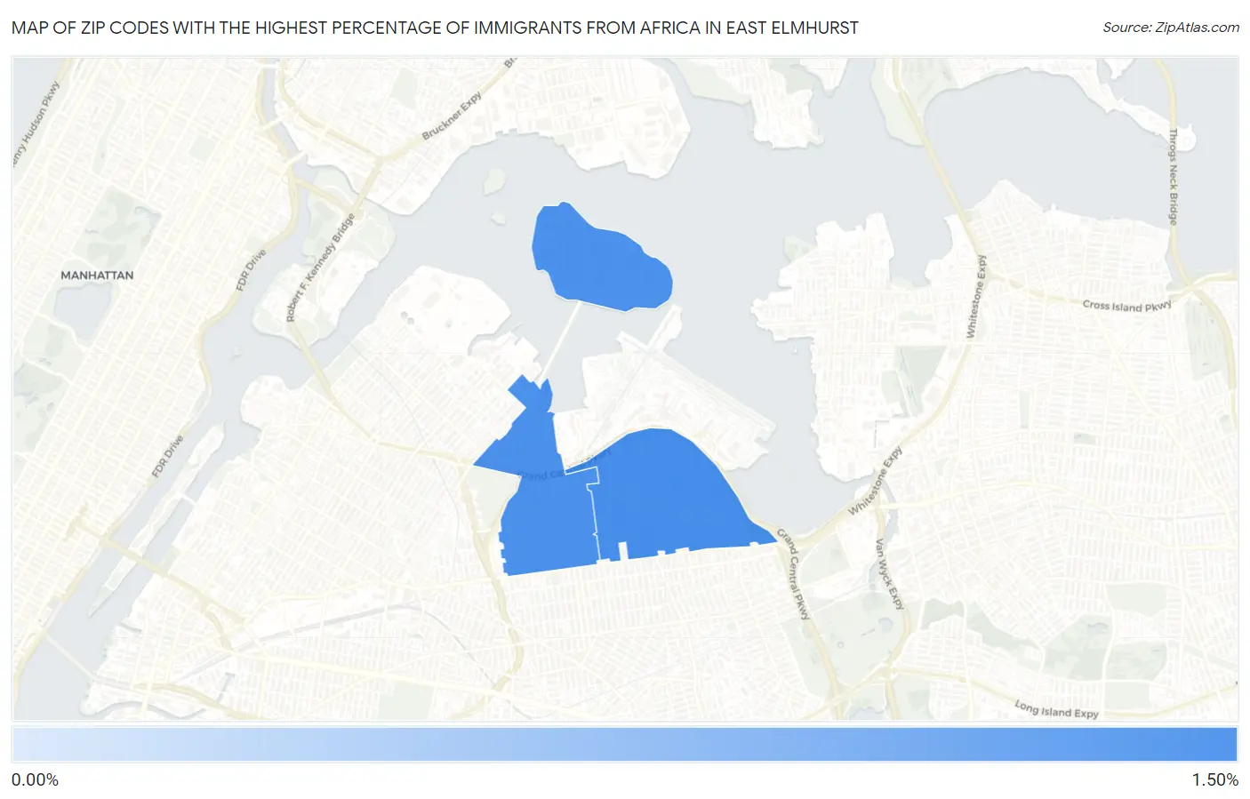 Zip Codes with the Highest Percentage of Immigrants from Africa in East Elmhurst Map