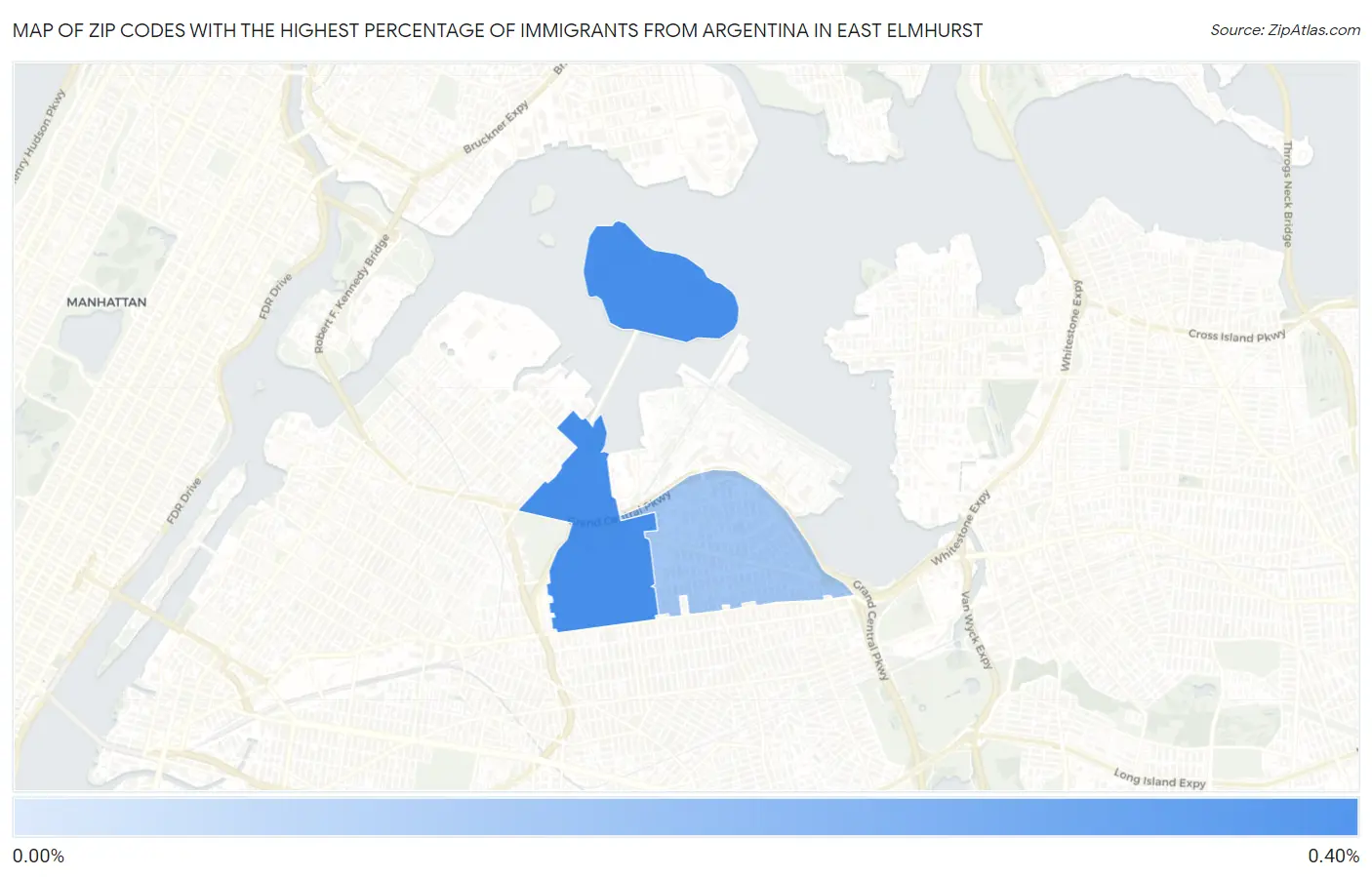 Zip Codes with the Highest Percentage of Immigrants from Argentina in East Elmhurst Map