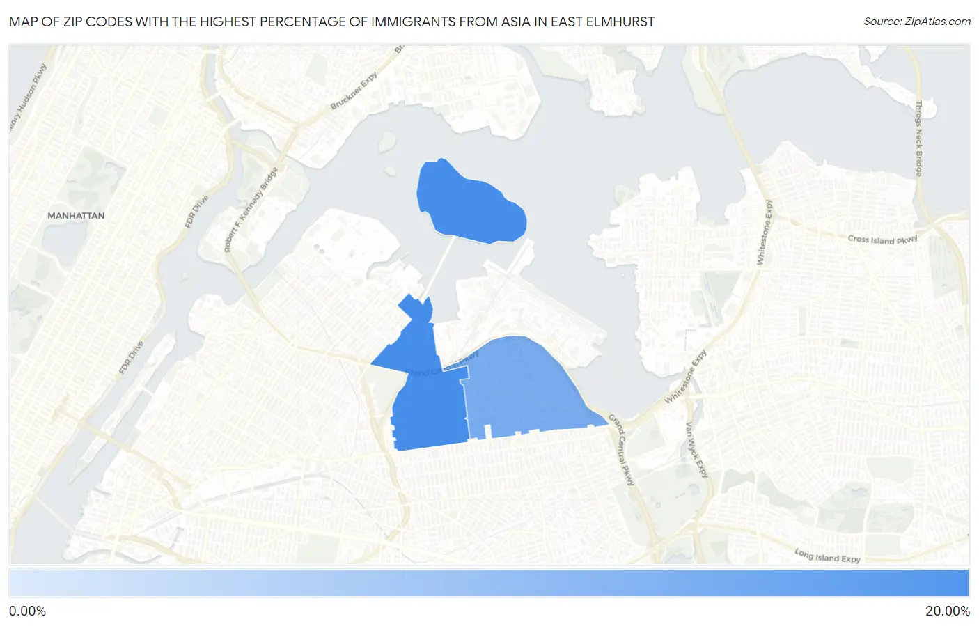 Zip Codes with the Highest Percentage of Immigrants from Asia in East Elmhurst Map