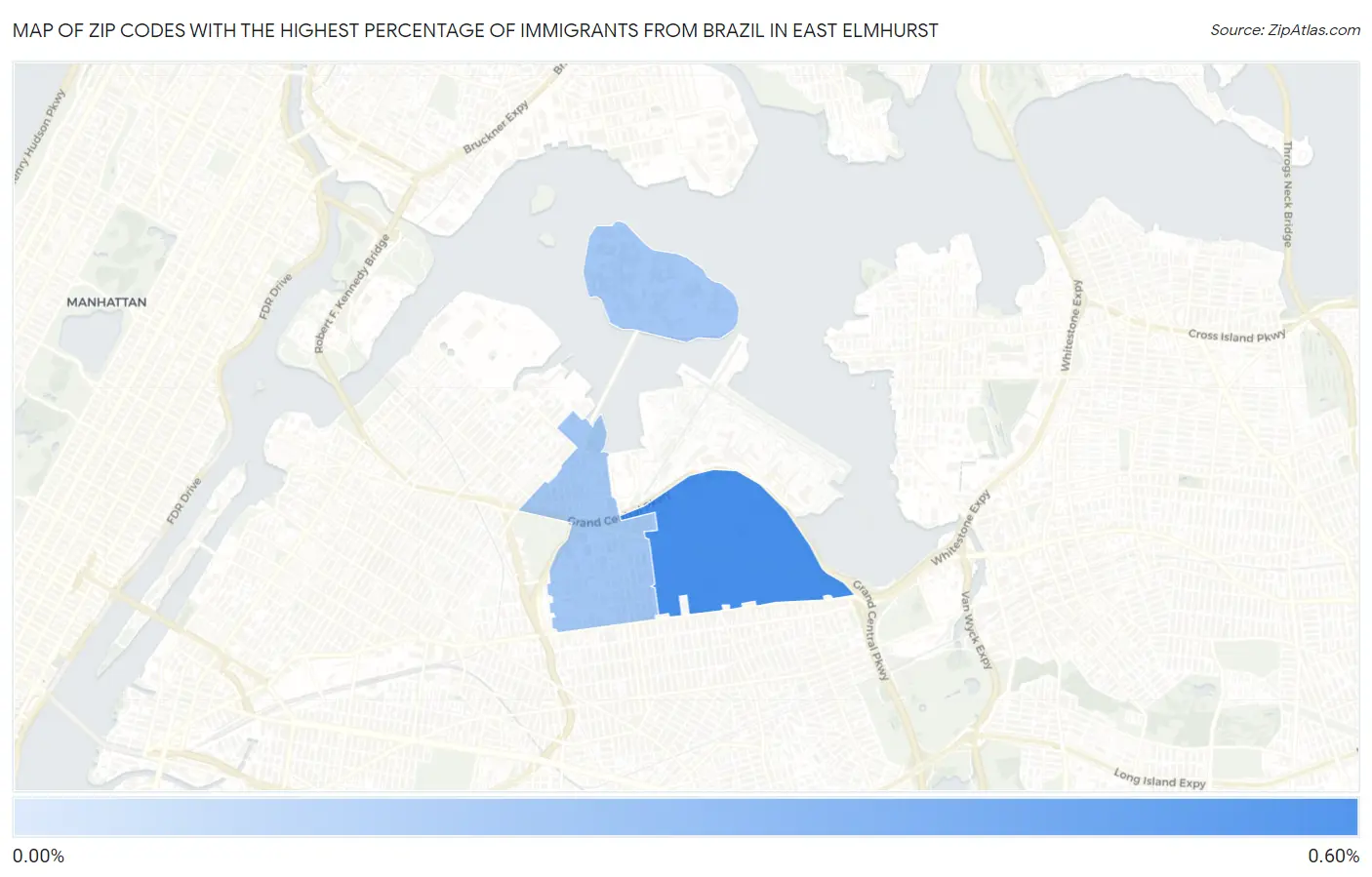 Zip Codes with the Highest Percentage of Immigrants from Brazil in East Elmhurst Map