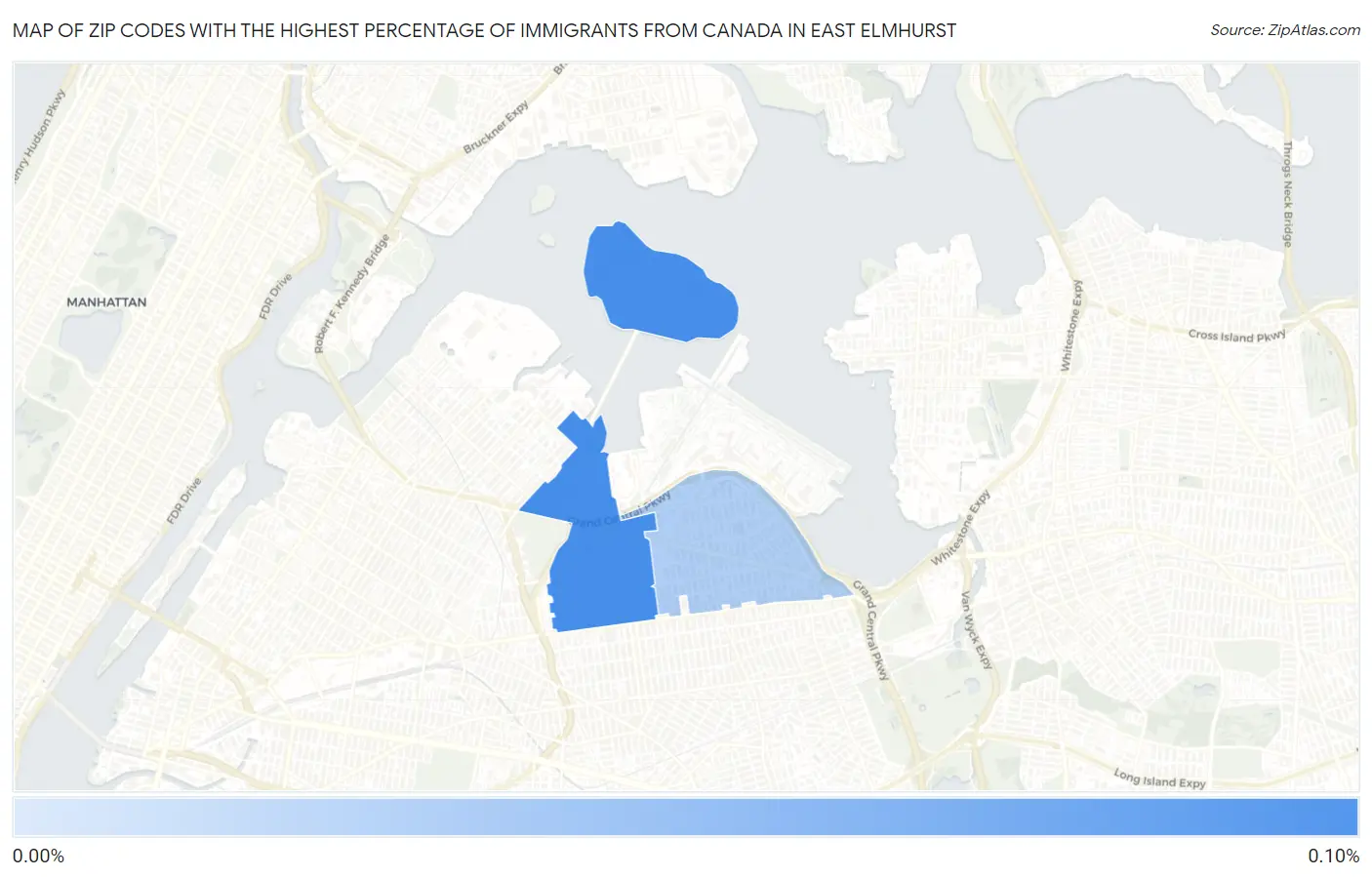 Zip Codes with the Highest Percentage of Immigrants from Canada in East Elmhurst Map