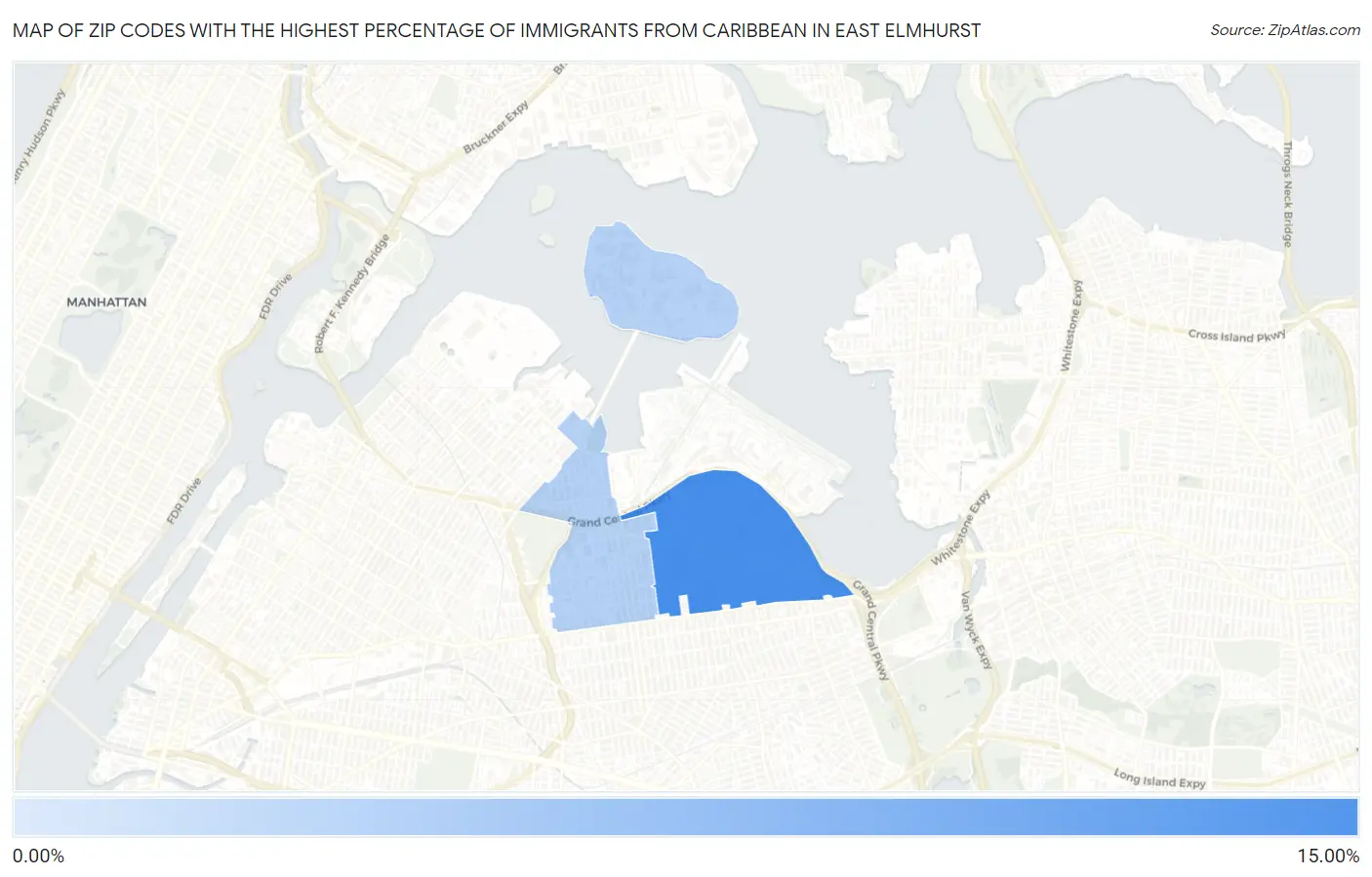Zip Codes with the Highest Percentage of Immigrants from Caribbean in East Elmhurst Map