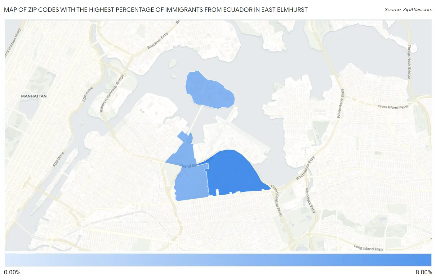 Zip Codes with the Highest Percentage of Immigrants from Ecuador in East Elmhurst Map