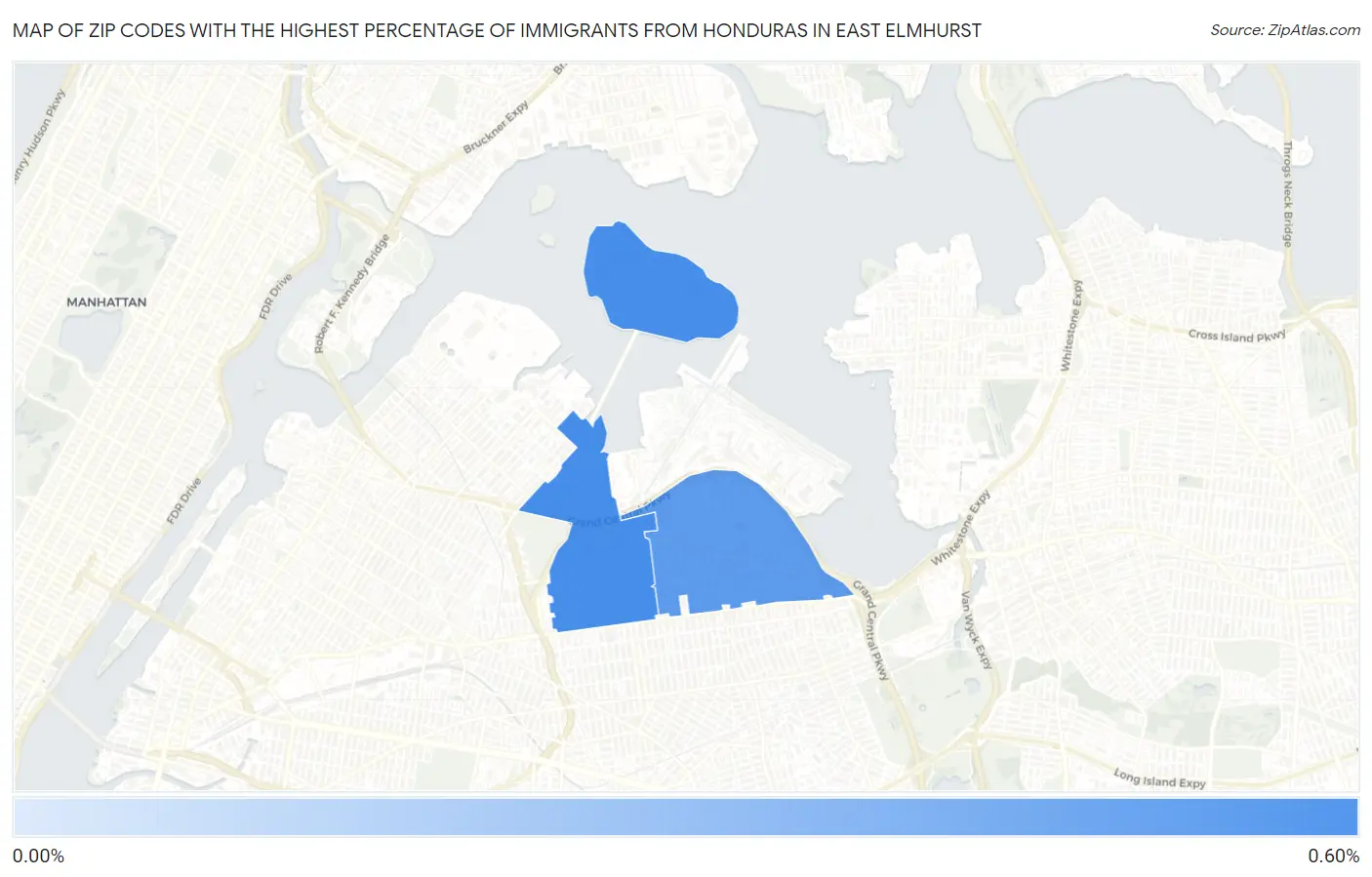 Zip Codes with the Highest Percentage of Immigrants from Honduras in East Elmhurst Map