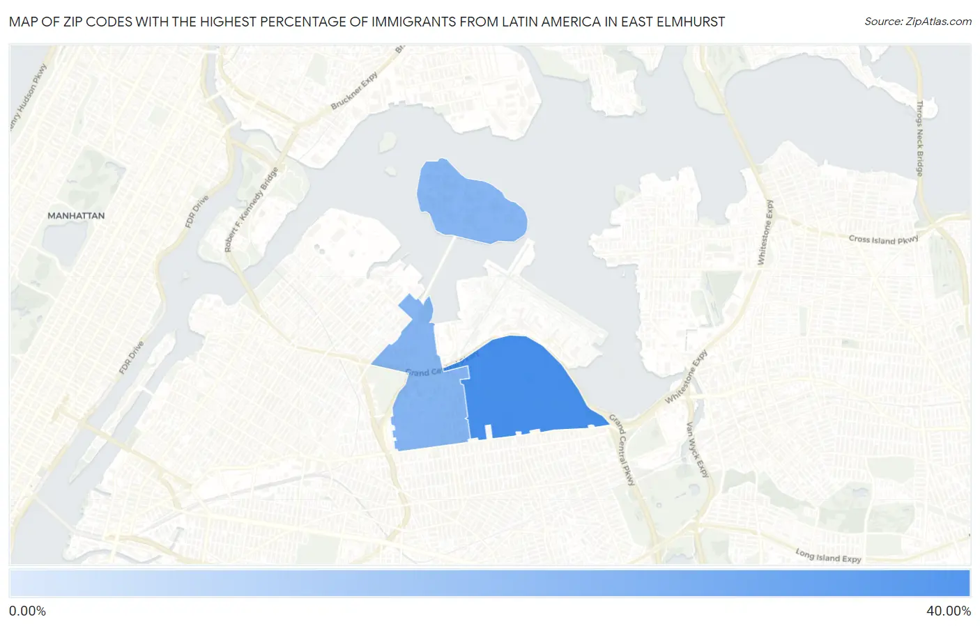 Zip Codes with the Highest Percentage of Immigrants from Latin America in East Elmhurst Map